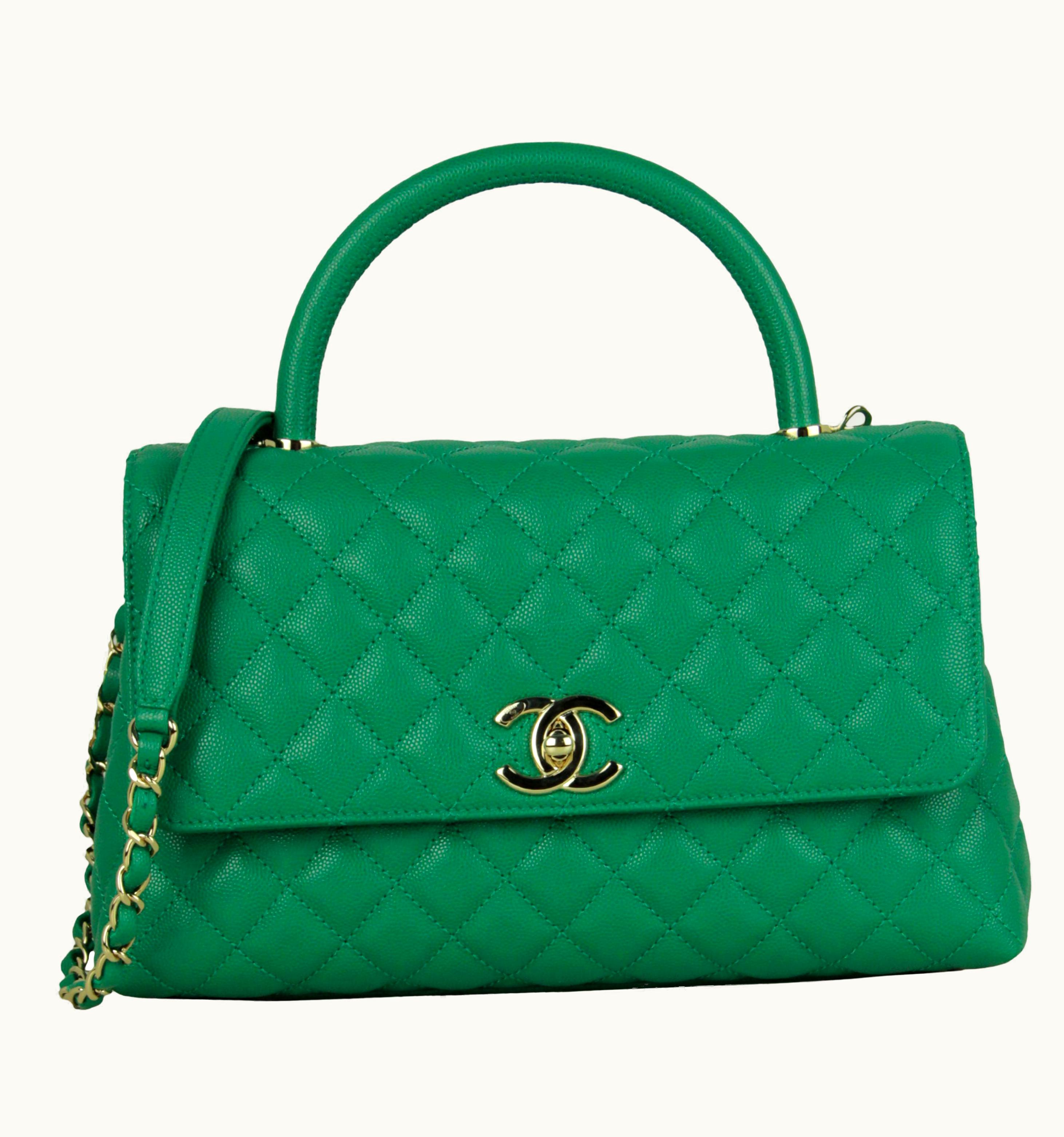 Chanel Chanel 2022 Green Caviar Leather Quilted Small Coco Handle Flap Bag