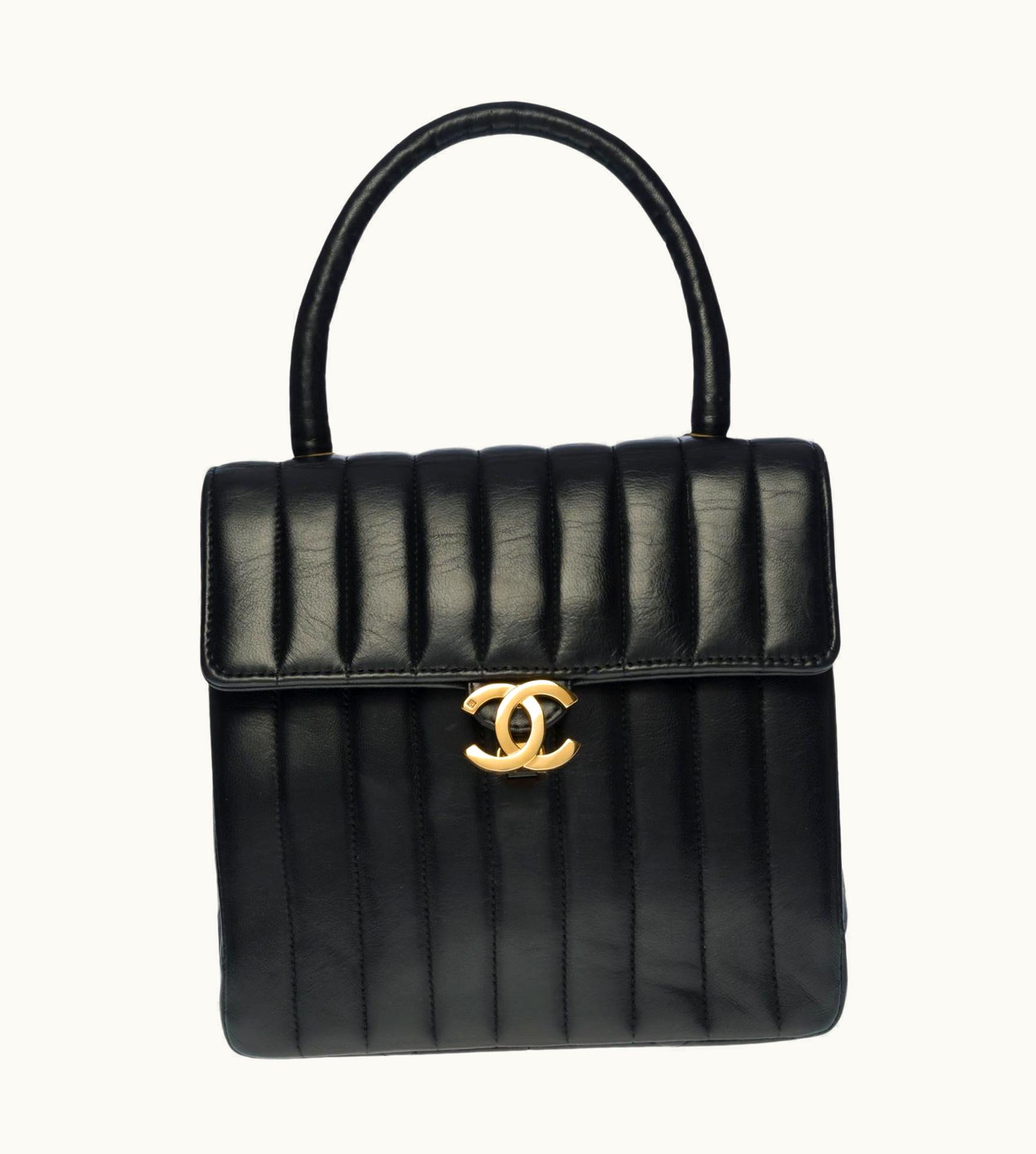 Chanel Rare Vintage Mini Chanel Classic Shoulder Flap Bag In Black Quilted Lambskin, Ghw UZ0595666