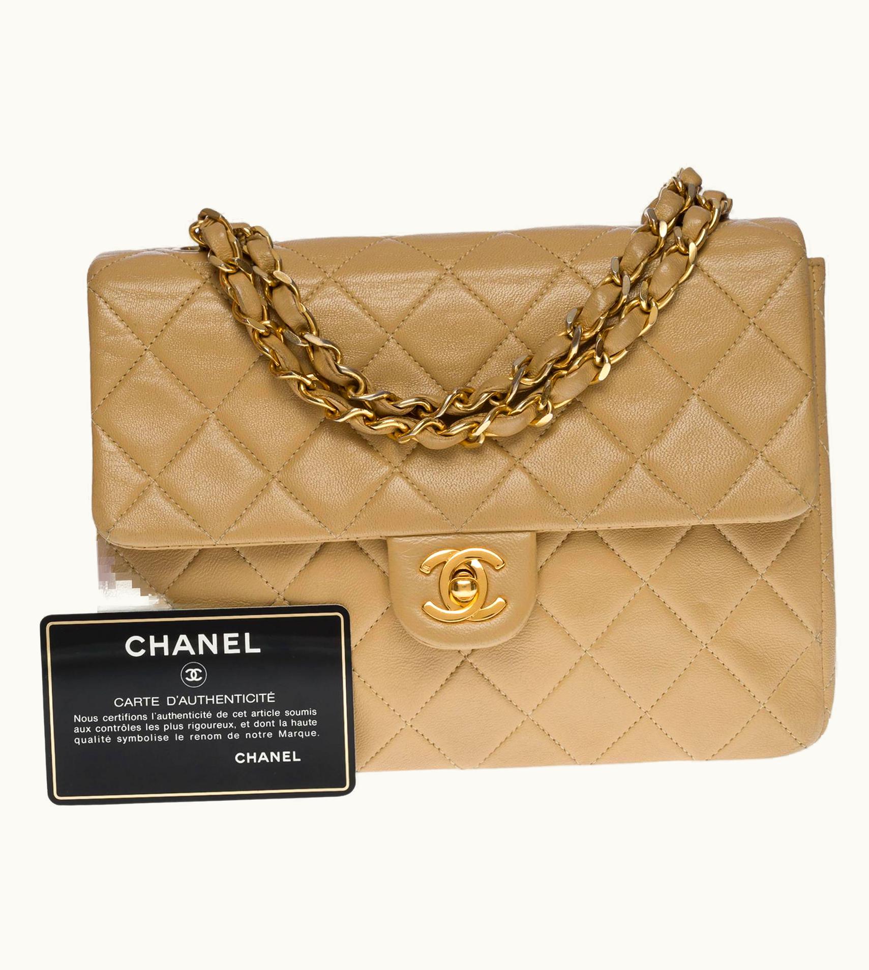 Chanel Chanel Timeless Mini Square Flap Shoulder Bag In Beige Quilted Lambskin, Ghw UZ0595669