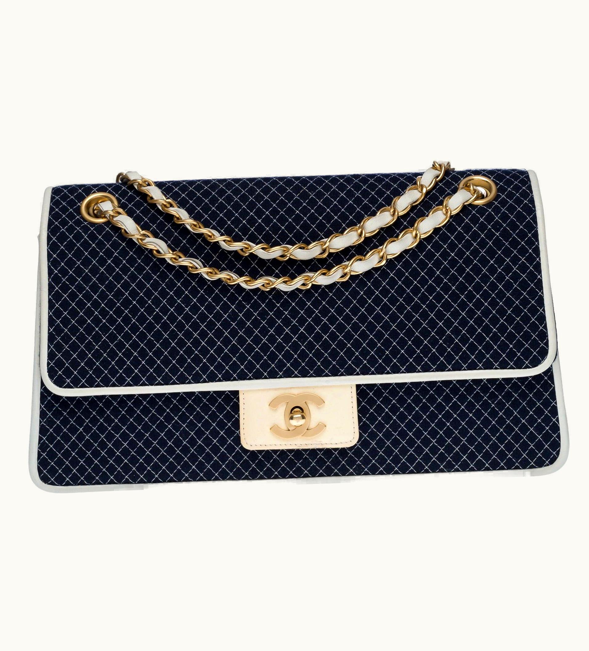 Chanel Chanel Timeless/Classic Shoulder Bag In Navy Blue Jersey, Ghw UZ0595681
