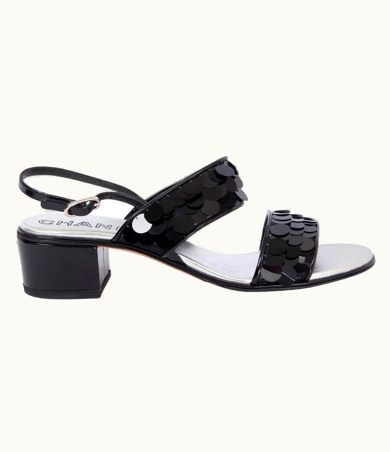 Chanel Chanel Black Patent Leather 2017 17s Sequin Slingback Sandals Shoes