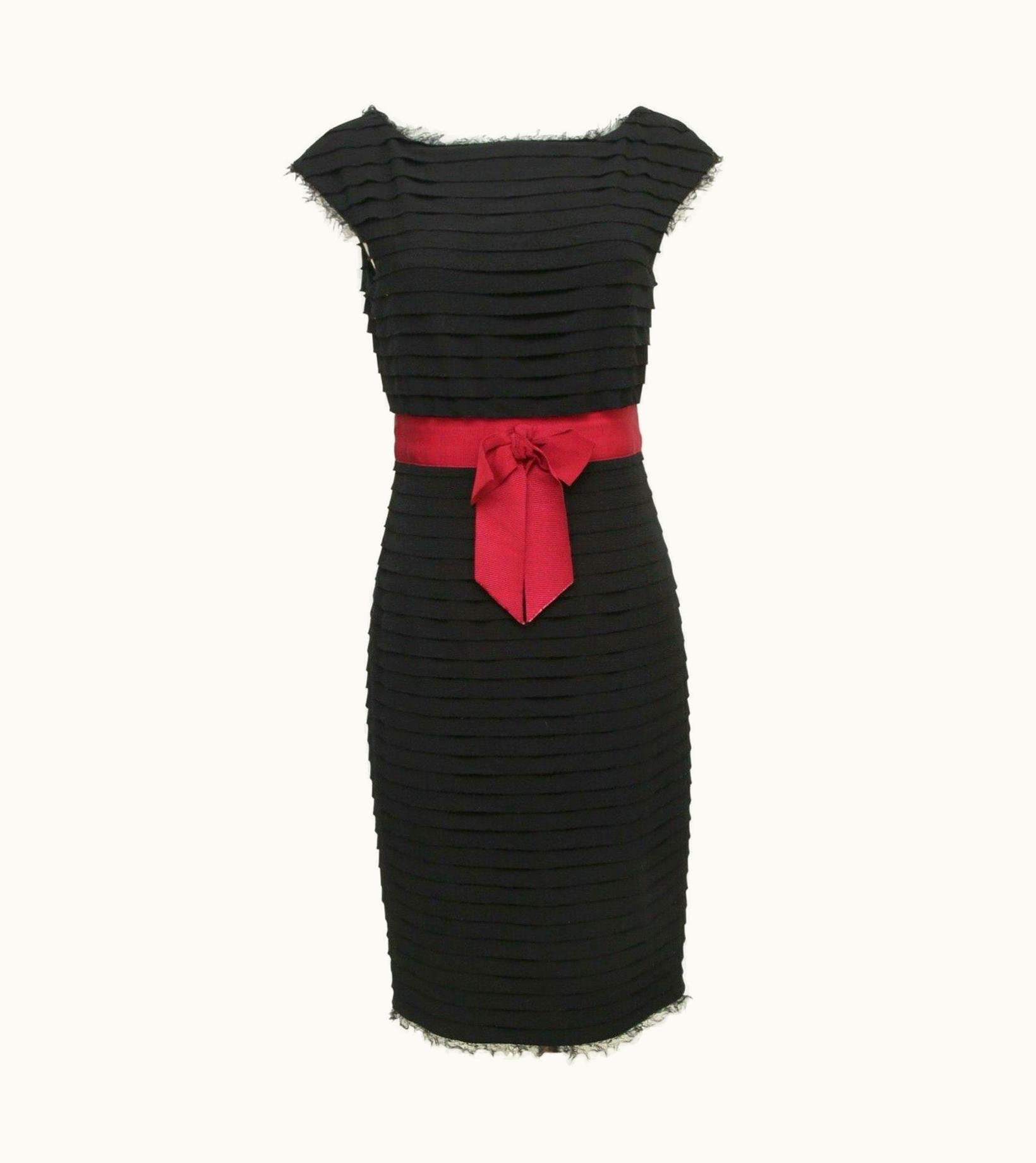 Chanel Chanel Black Dress Cap Sleeve Cocktail Evening Tiered Bow Sheath Wool