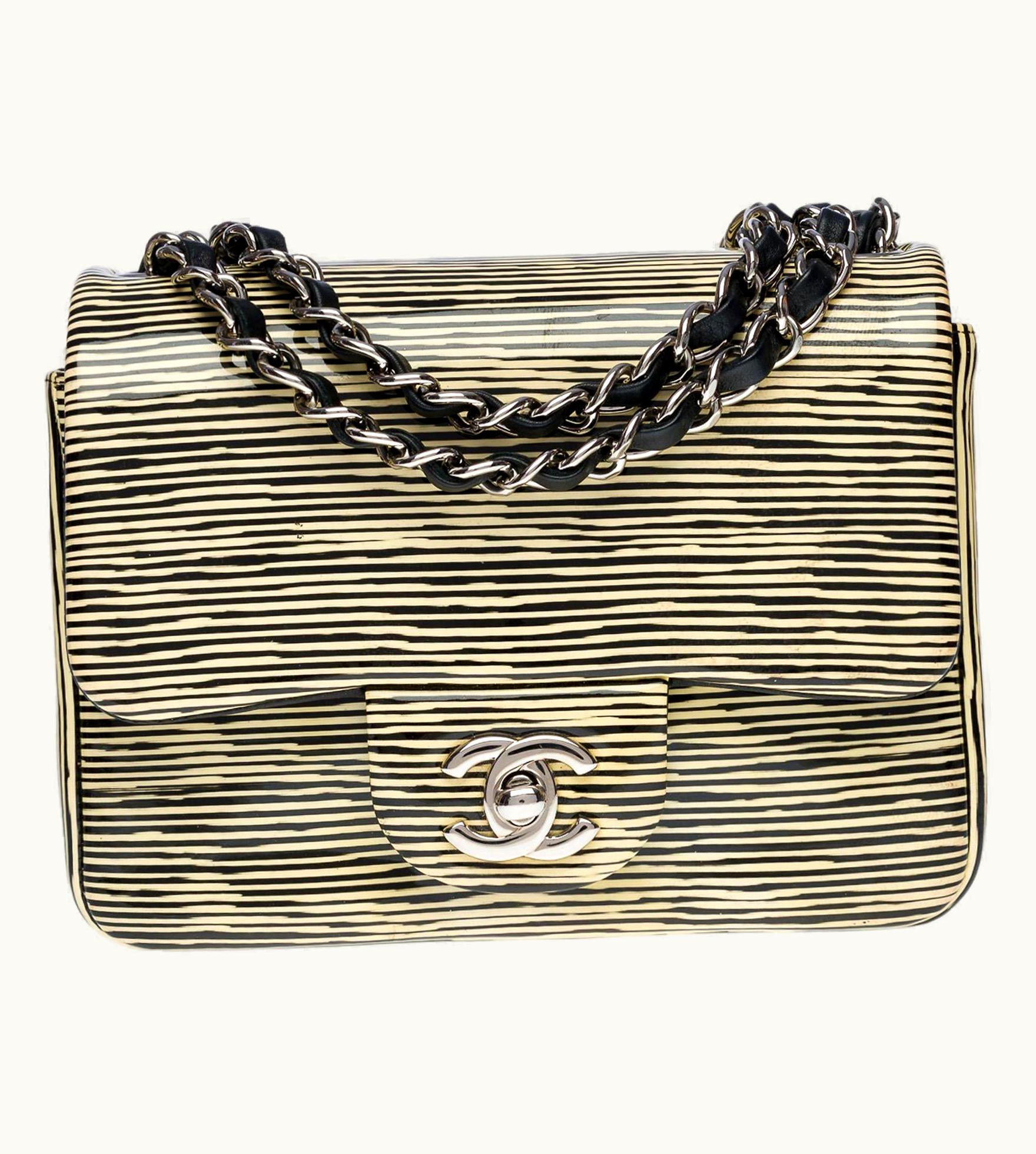 Chanel Chanel Timeless Mini Flap Bag In Black & Yellow Striped Patent Leather, Shw UZ0595724