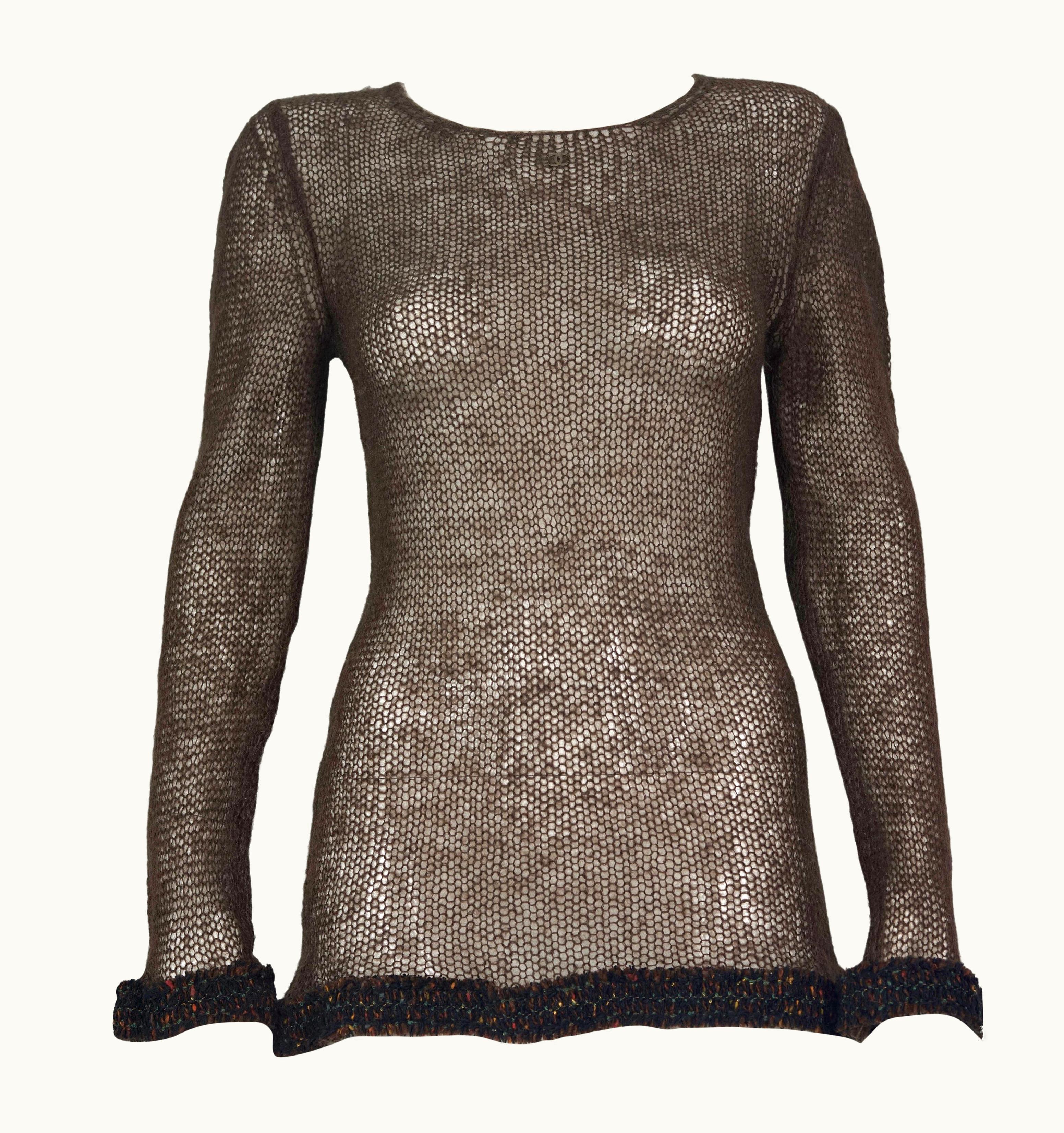 Chanel Vintage Chanel Cc Logo Frills Brown Knitted Wool Sweater