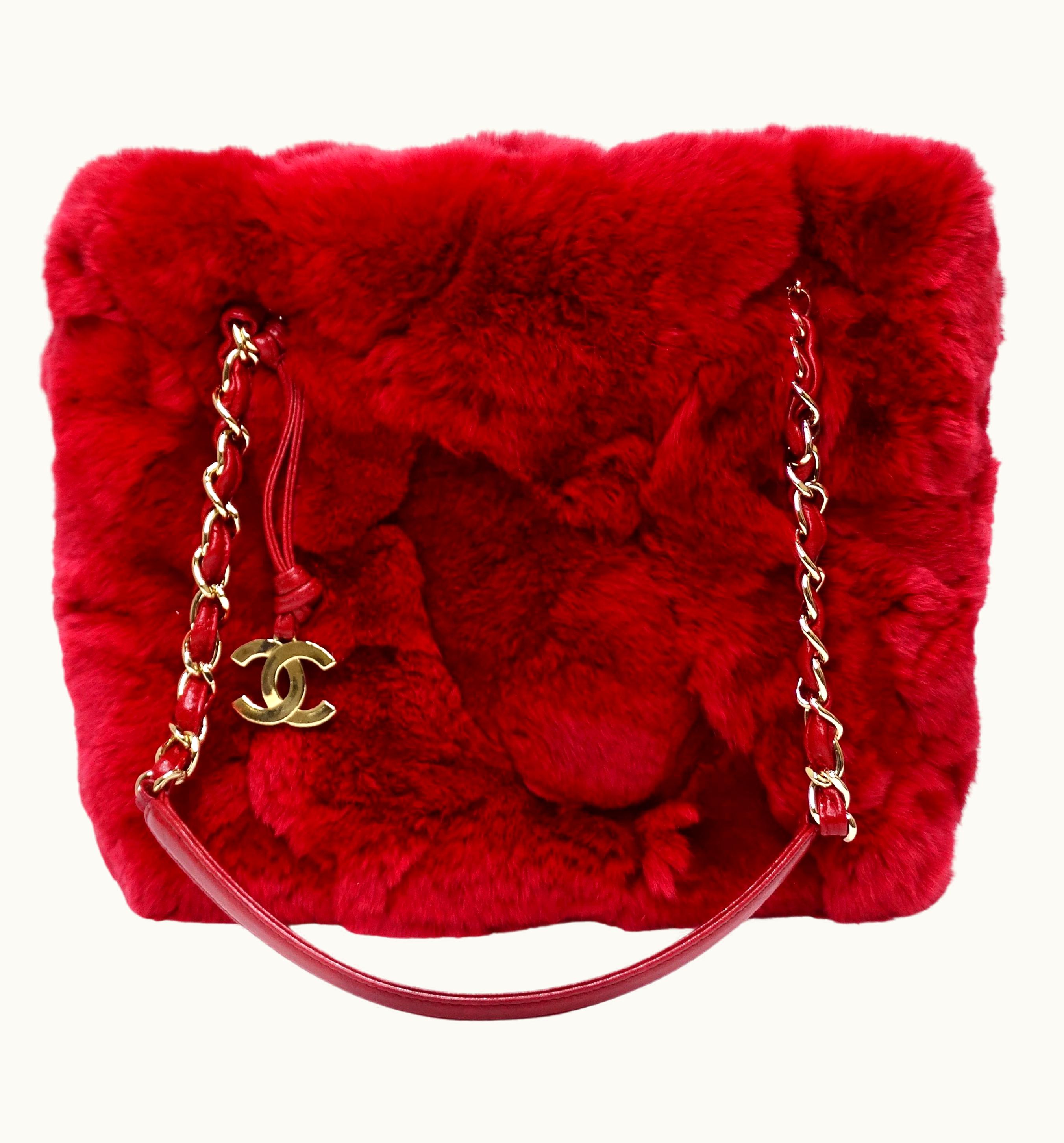 Chanel Chanel Rare Red Rabbit Fur Cc Charm Small Tote