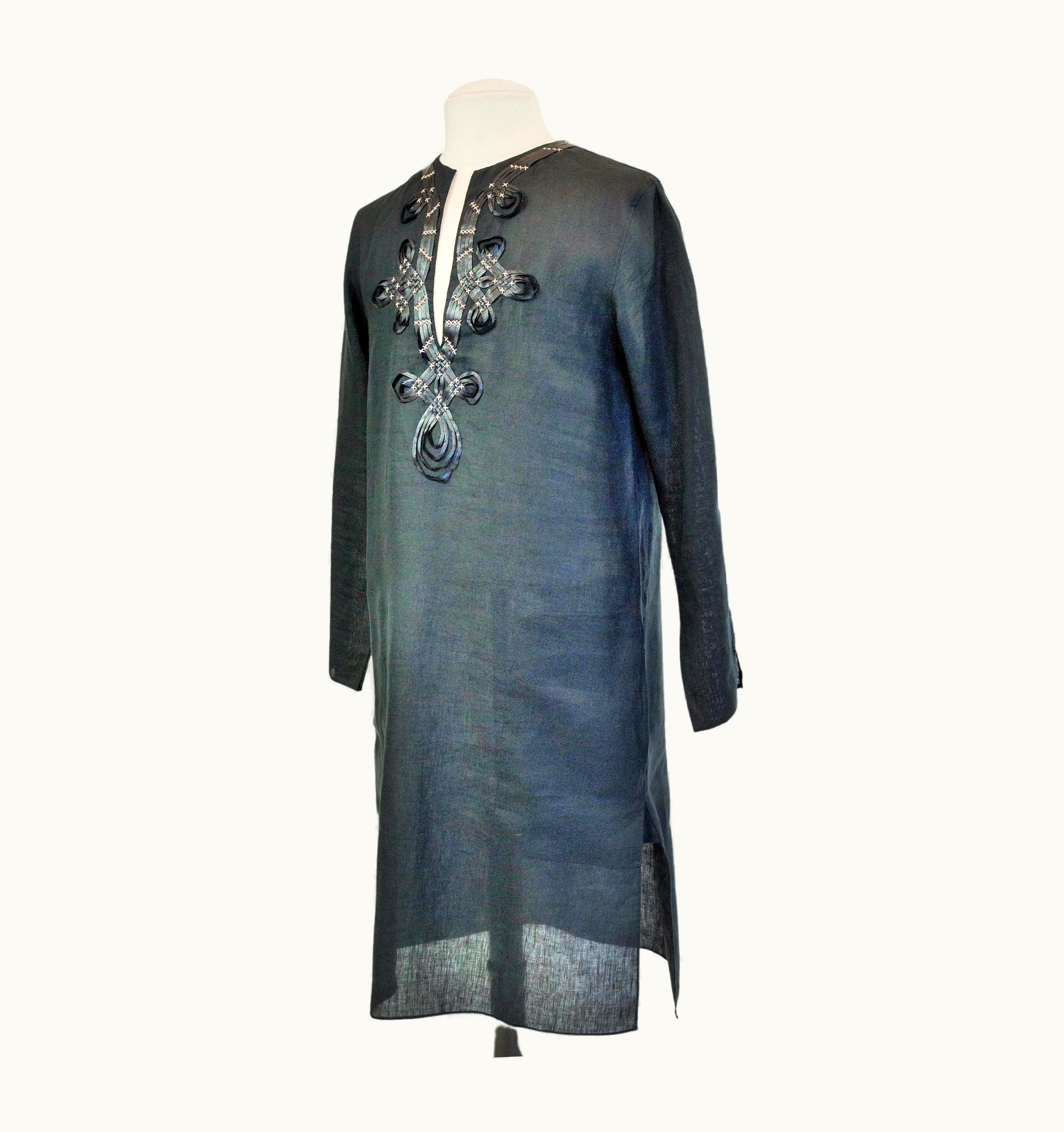 Jean-Paul Gaultier A Djellaba Blouse By Jean-Paul Gaultier In Embroidered Black Linen Circa 2000