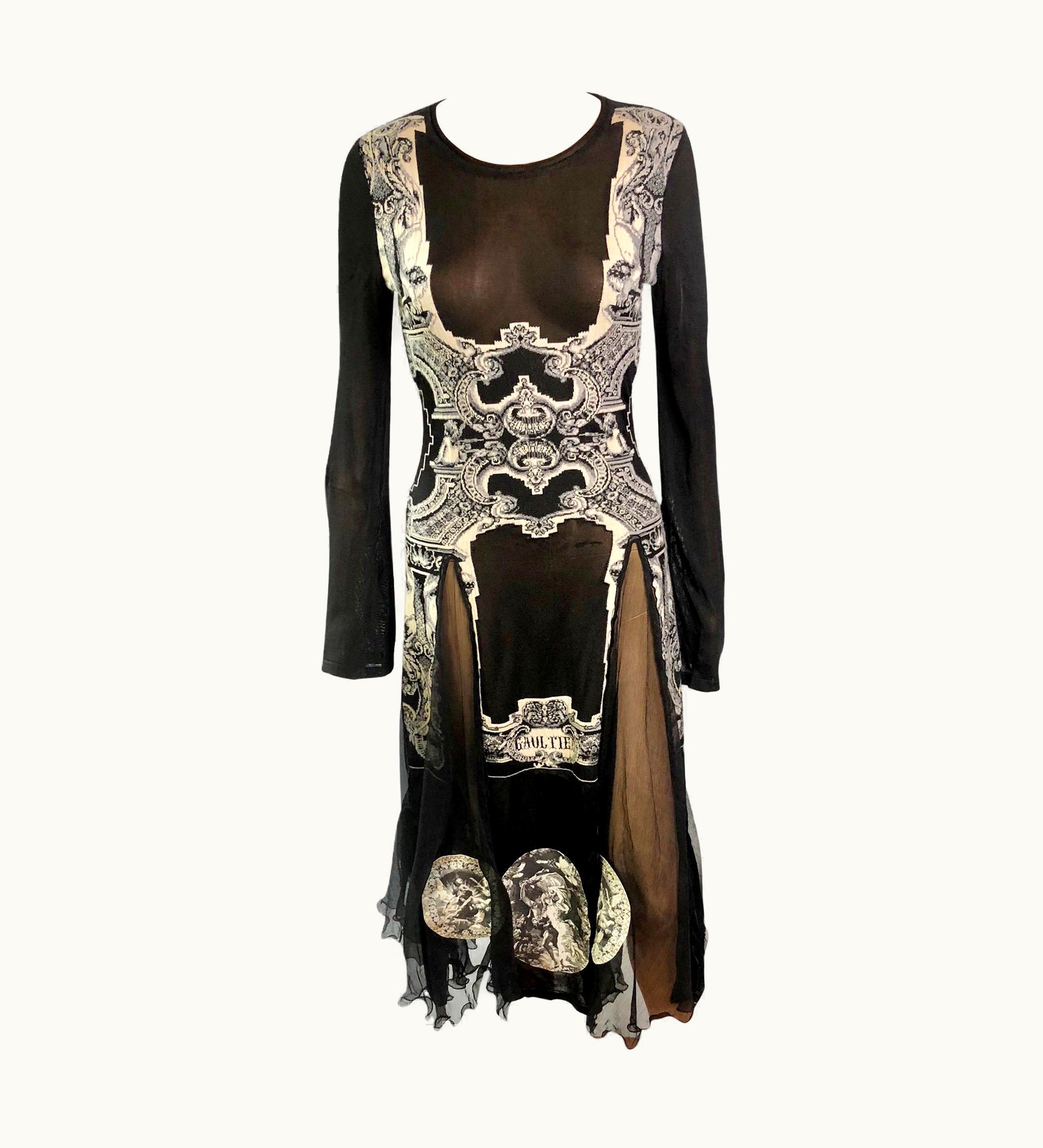 Jean-Paul Gaultier Jean Paul Gaultier AW 2007 Unworn Logo Sheer Panels Knitted Midi Dress