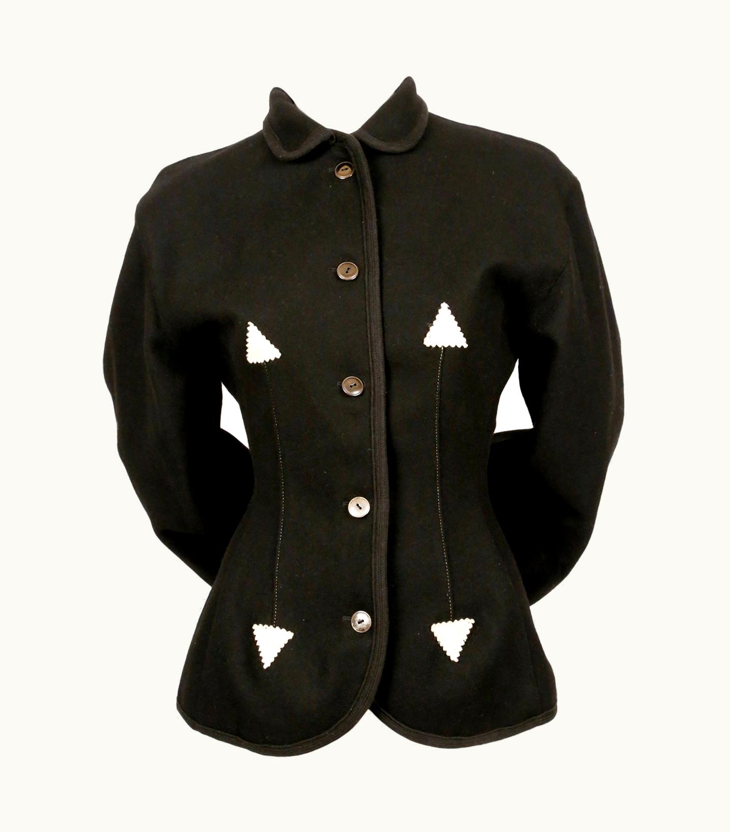 Jean-Paul Gaultier 1988 Jean Paul Gaultier Black Felted Wool Corset Runway Jacket