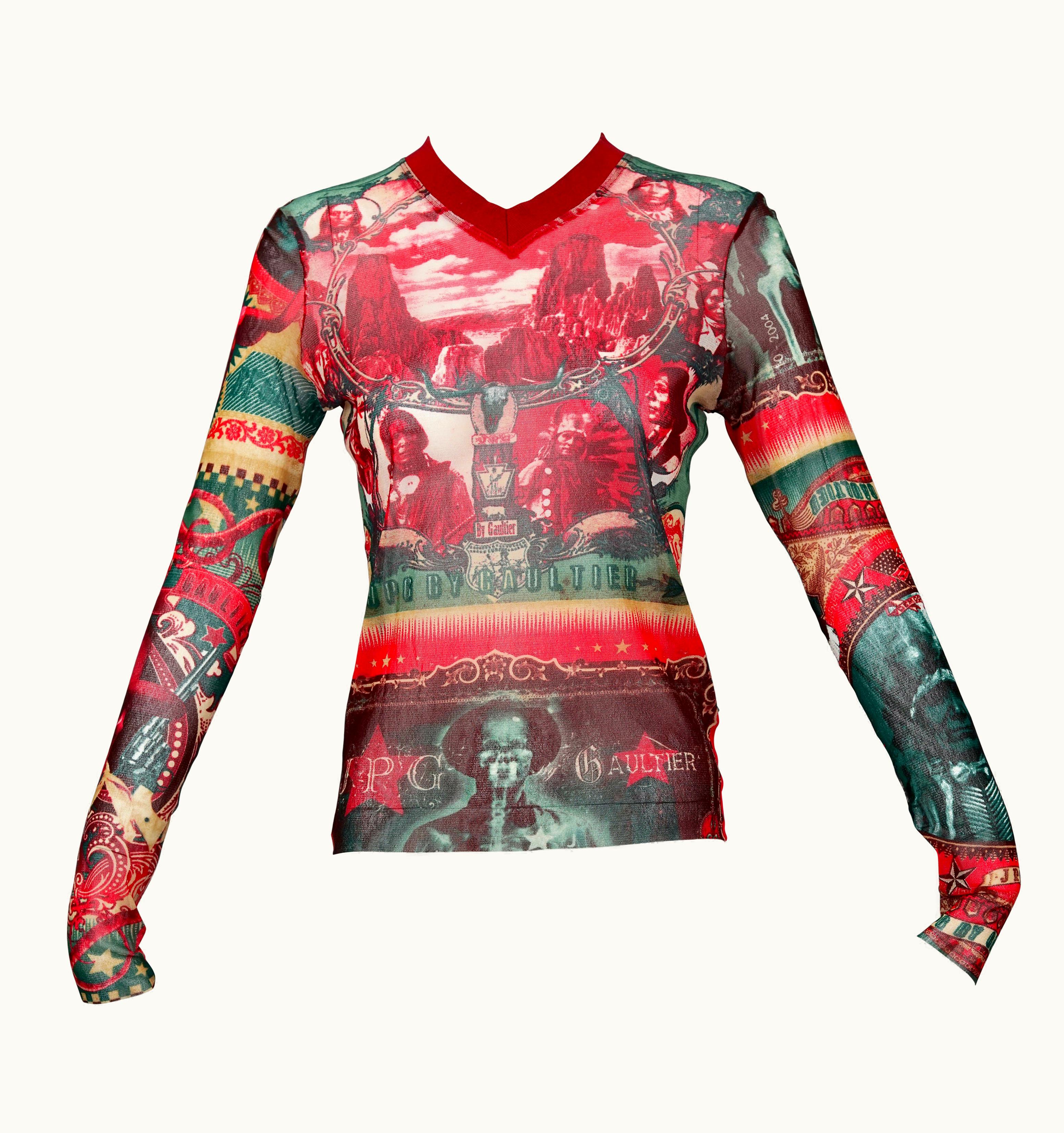Jean-Paul Gaultier Vintage Jean Paul Gaultier Native American Print Mesh Top