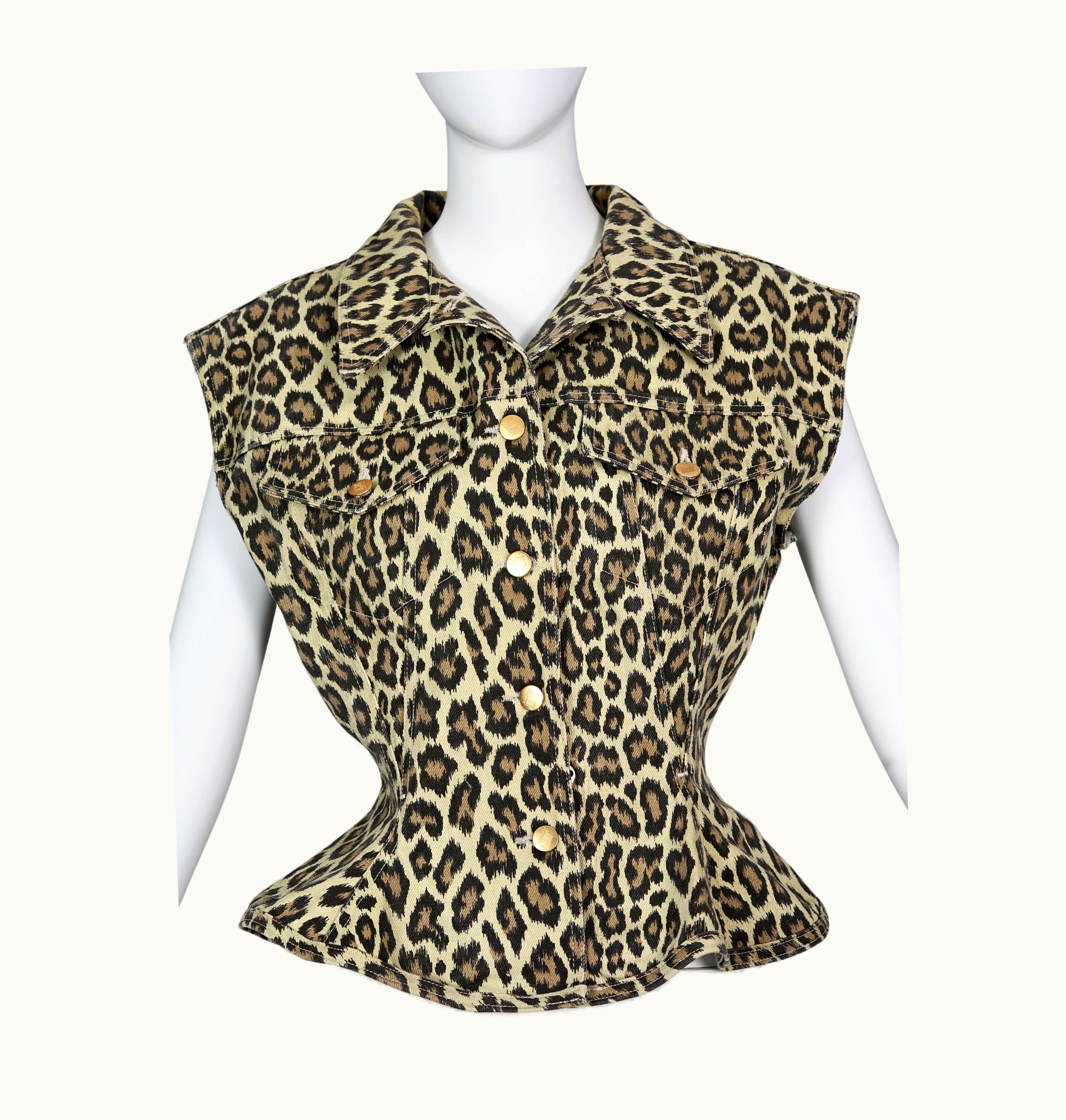Jean-Paul Gaultier Vintage 1989 Jean Paul Gaultier Leopard Print Corset Flare Vest Jacket