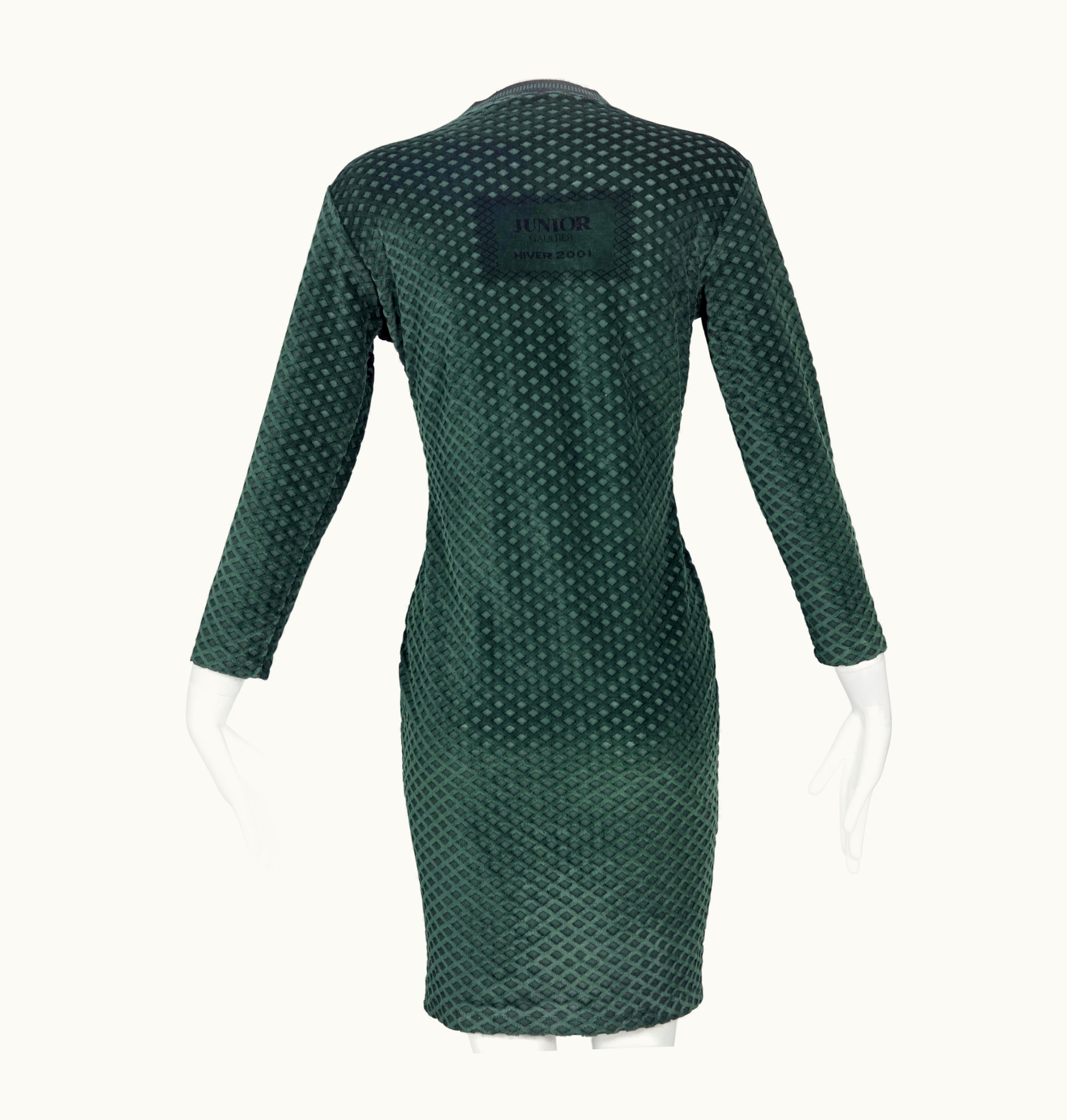 Jean-Paul Gaultier Vintage Jean Paul Gaultier Junior Checkered Pattern Velvet Emerald Green Dress