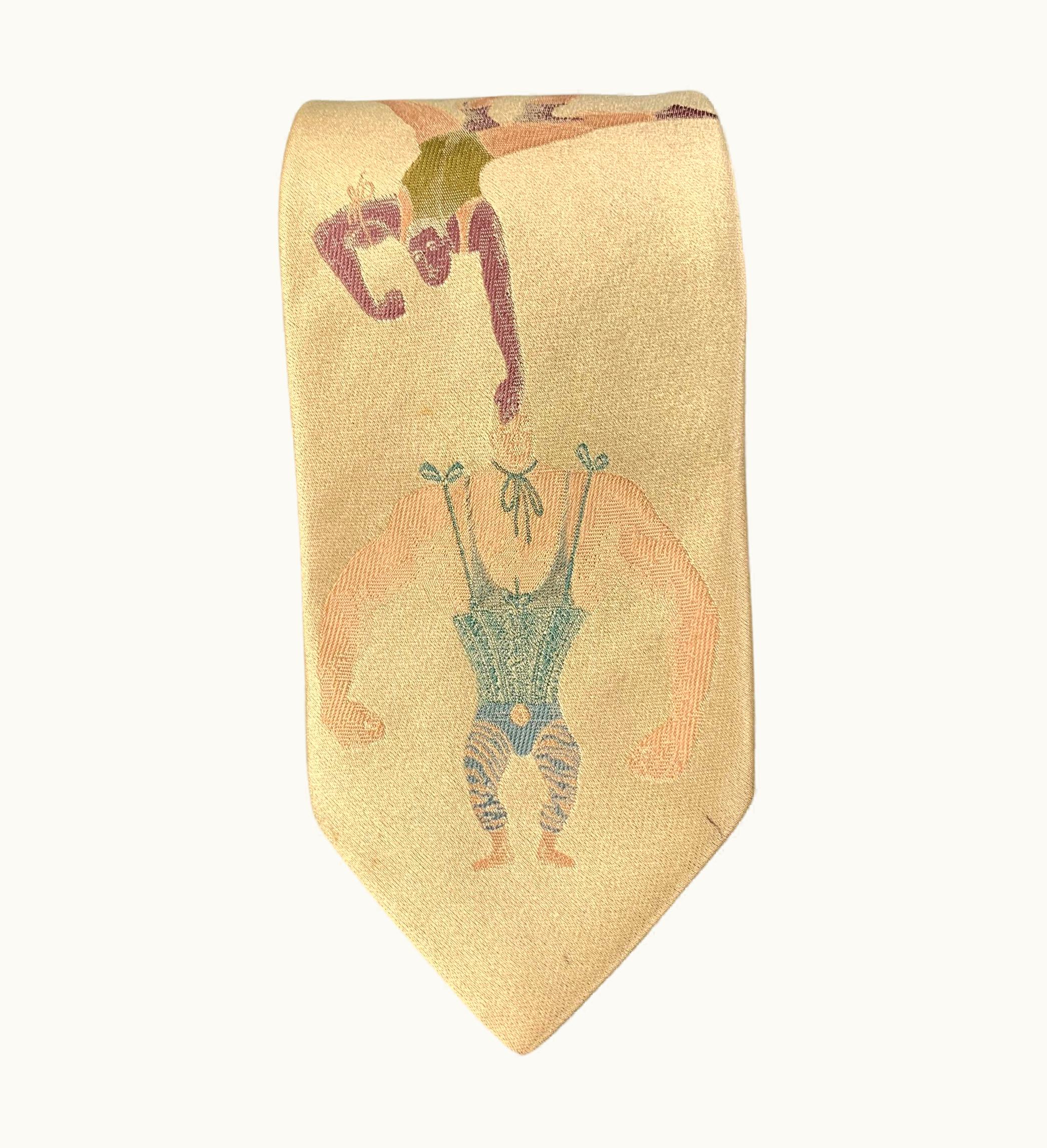 Jean-Paul Gaultier Jean Paul Gaultier Yellow Blue Figures Silk Tie