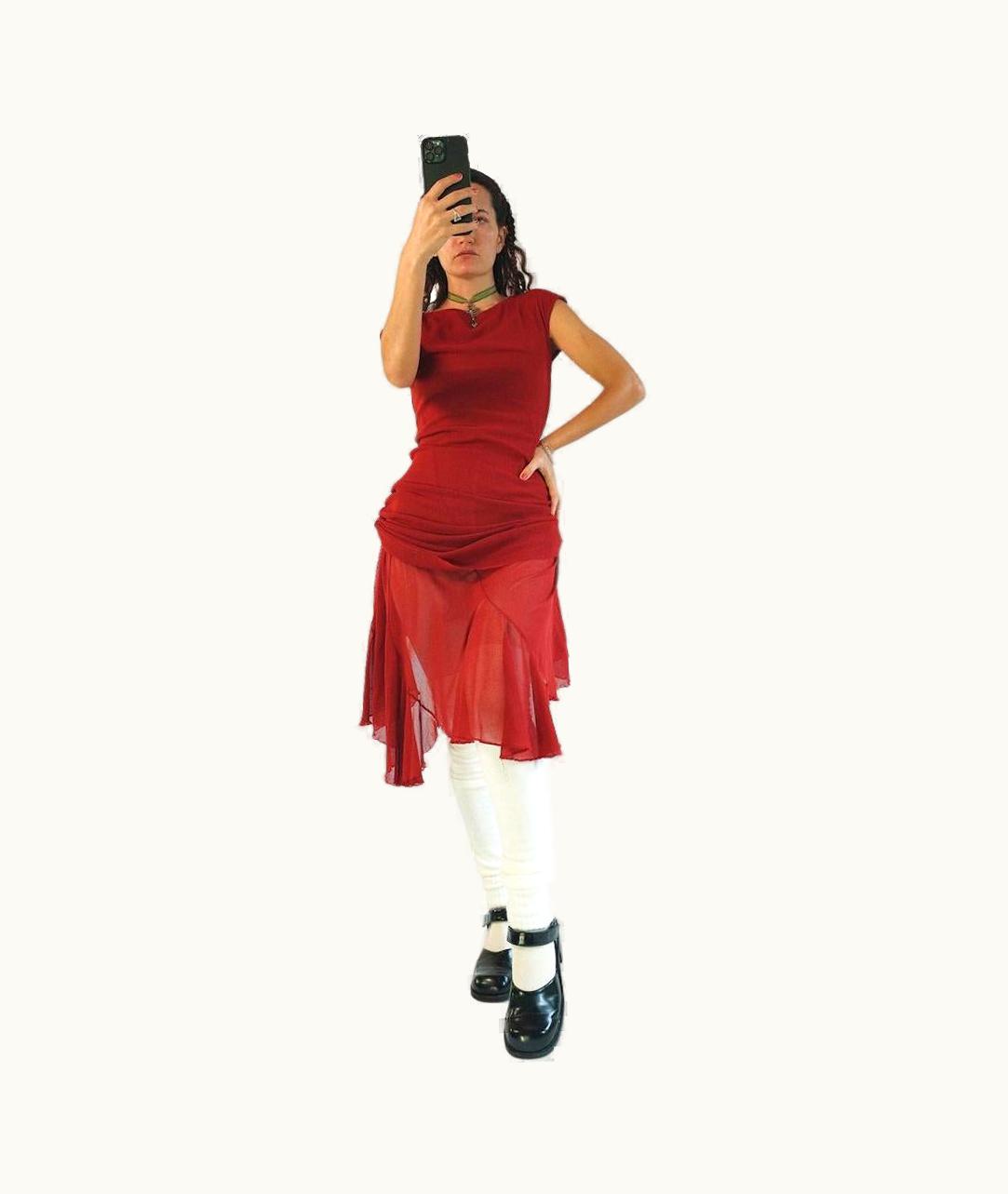 Jean-Paul Gaultier Jean Paul Gaultier Soleil Shift Dress Mesh Red