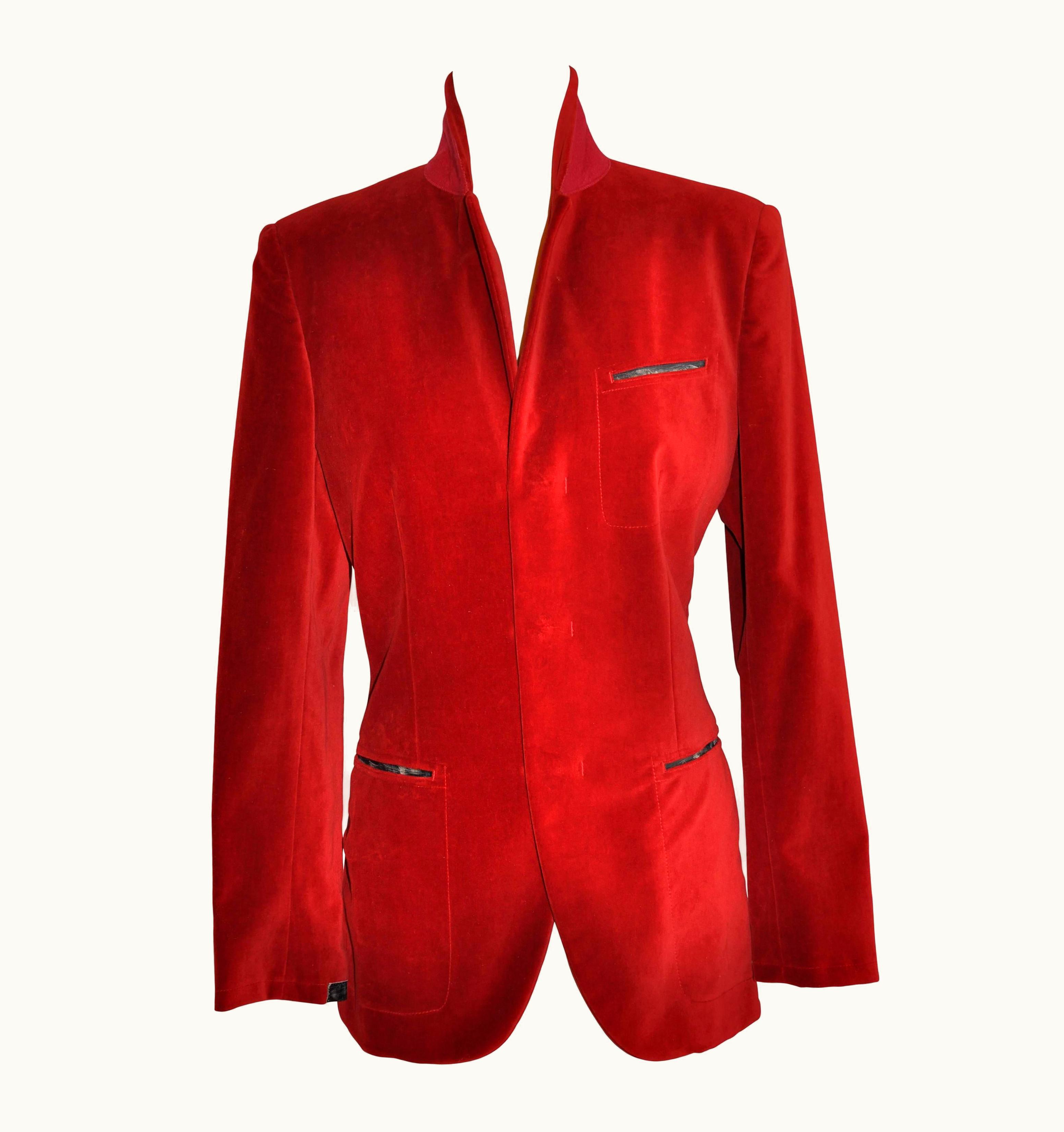 Jean-Paul Gaultier Jean Paul Gaultier Crimson Red Brushed Velvet Jacket