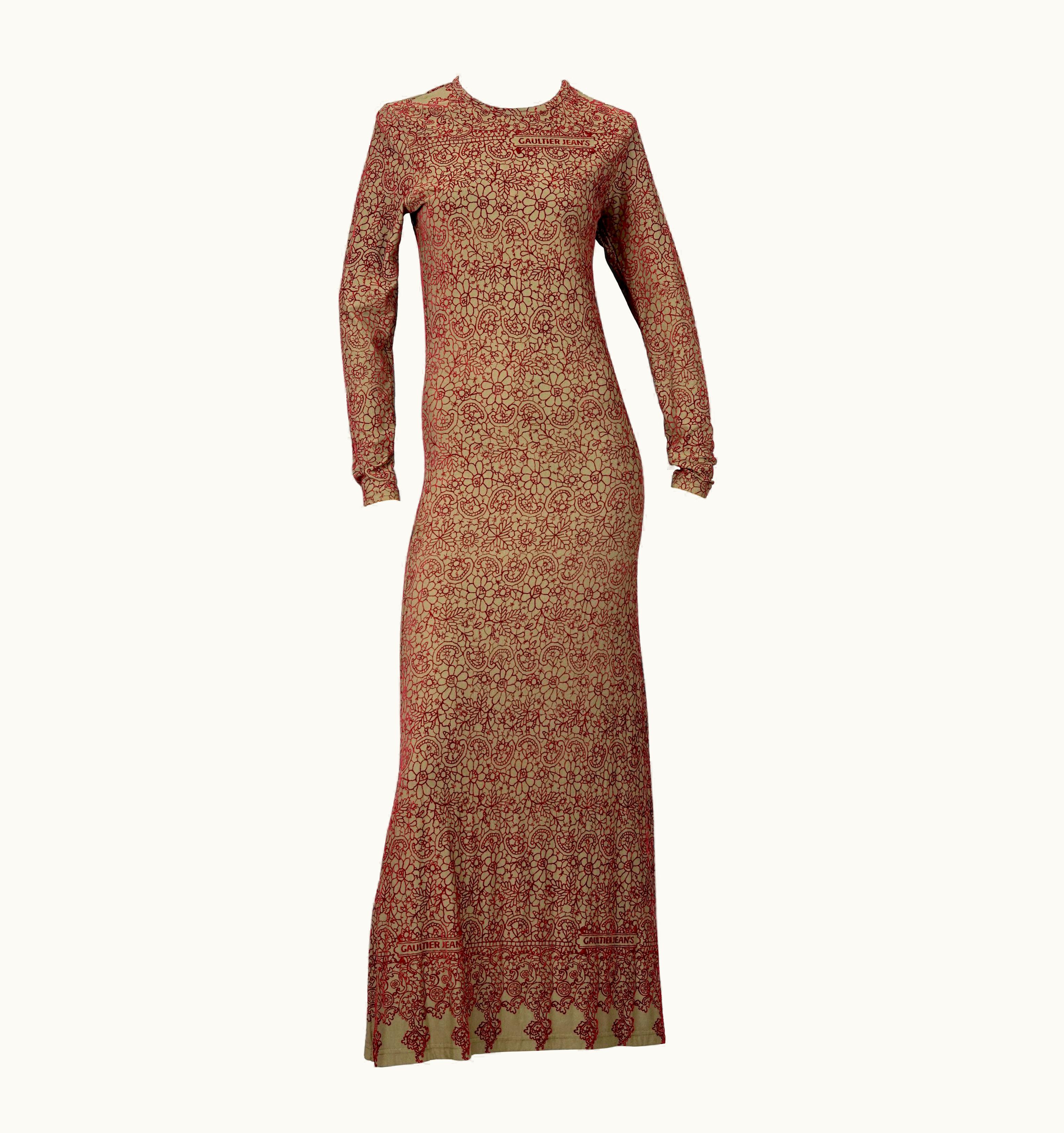 Jean-Paul Gaultier Vintage Jean Paul Gaultier Embroidered Tattoo Pattern Maxi Dress