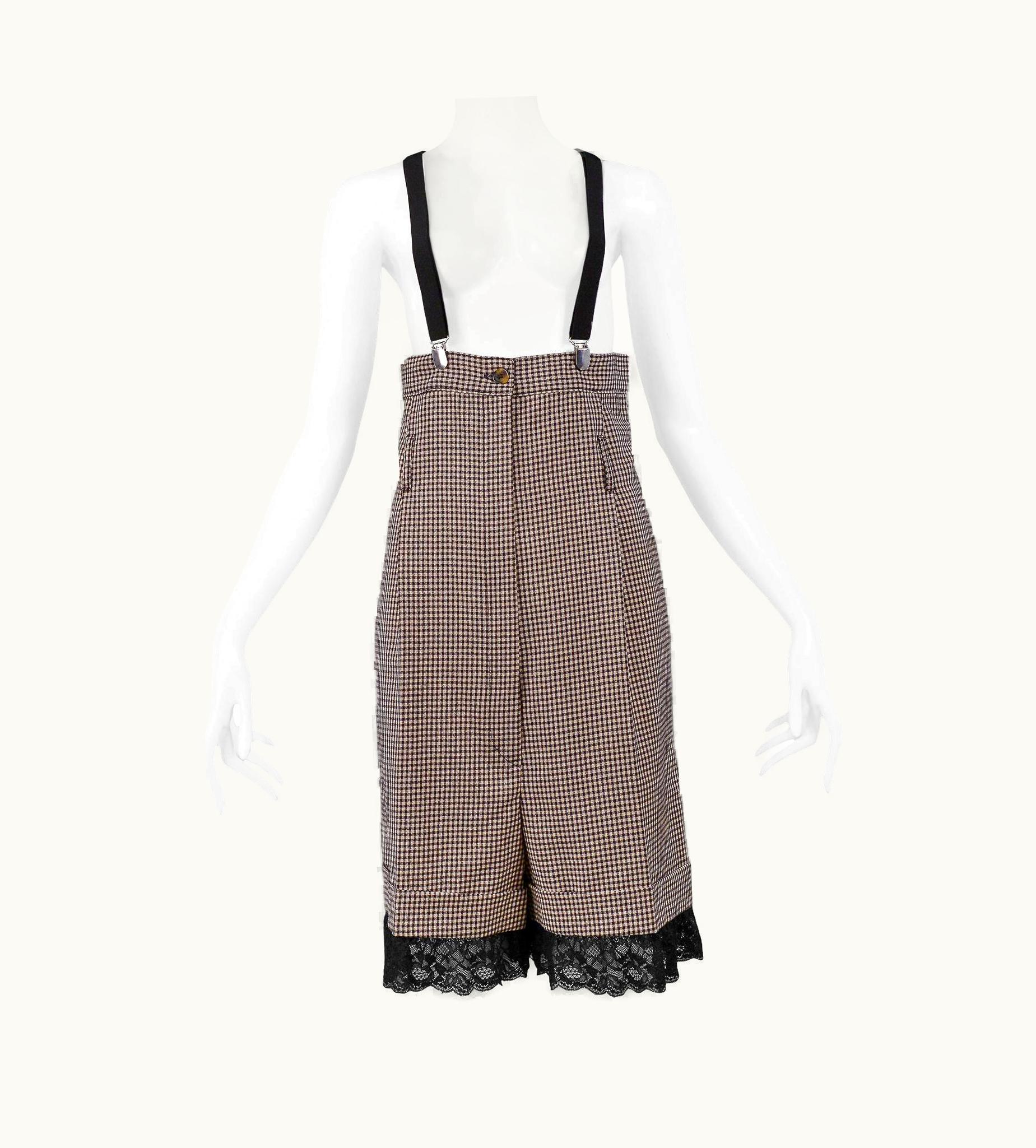 Jean-Paul Gaultier Jean Paul Gaultier Brown Check High Waisted Suspender Shorts