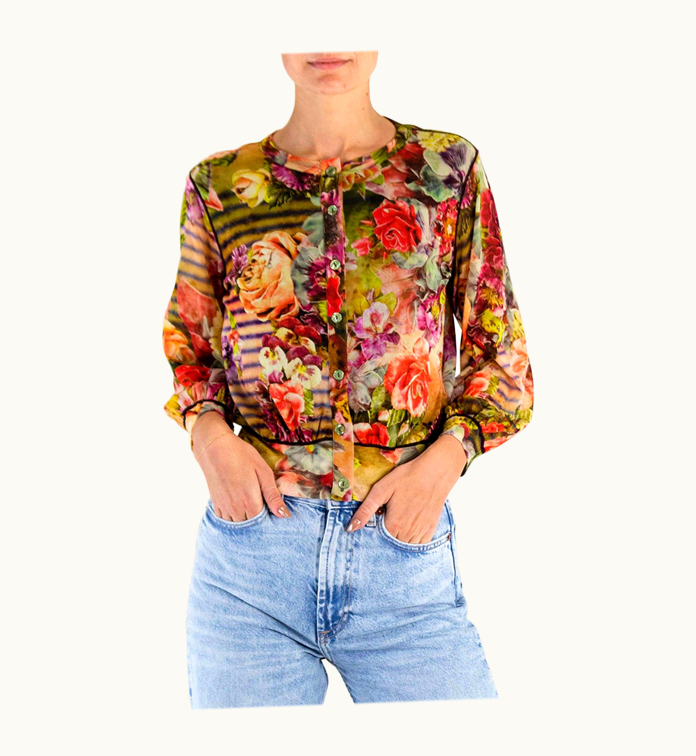 Jean-Paul Gaultier 1990s Jean Paul Gaultier Green Nylon Mesh Floral Cardigan