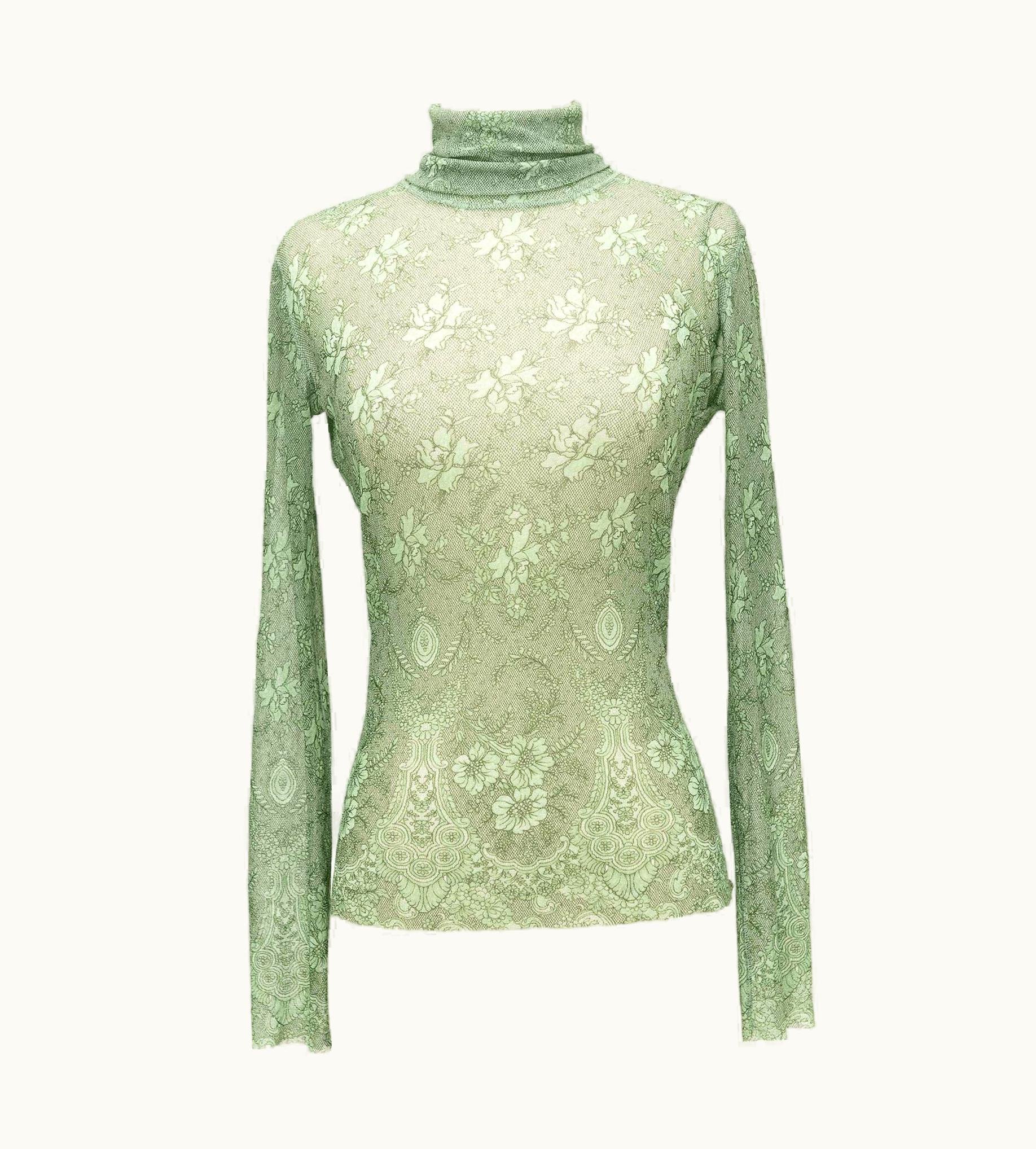 Jean-Paul Gaultier 1990' Jean Paul Gaultier Green Patterned Mesh Turtleneck