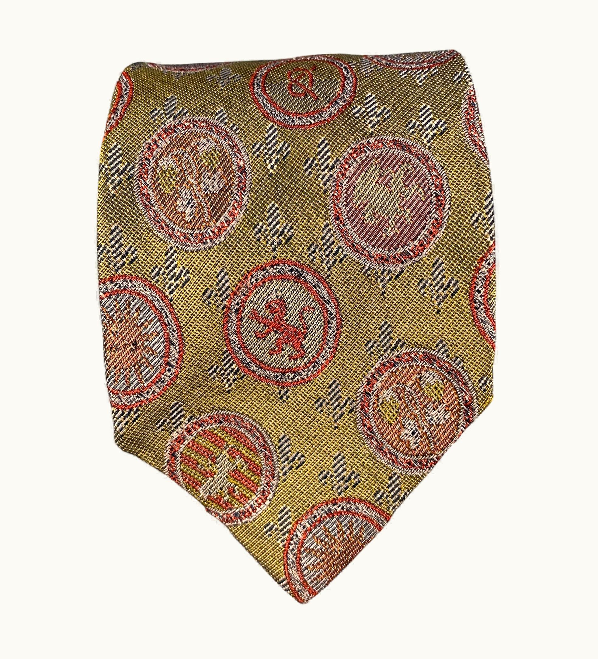 Jean-Paul Gaultier Jean Paul Gaultier Olive Red Crest Silk Blend Tie