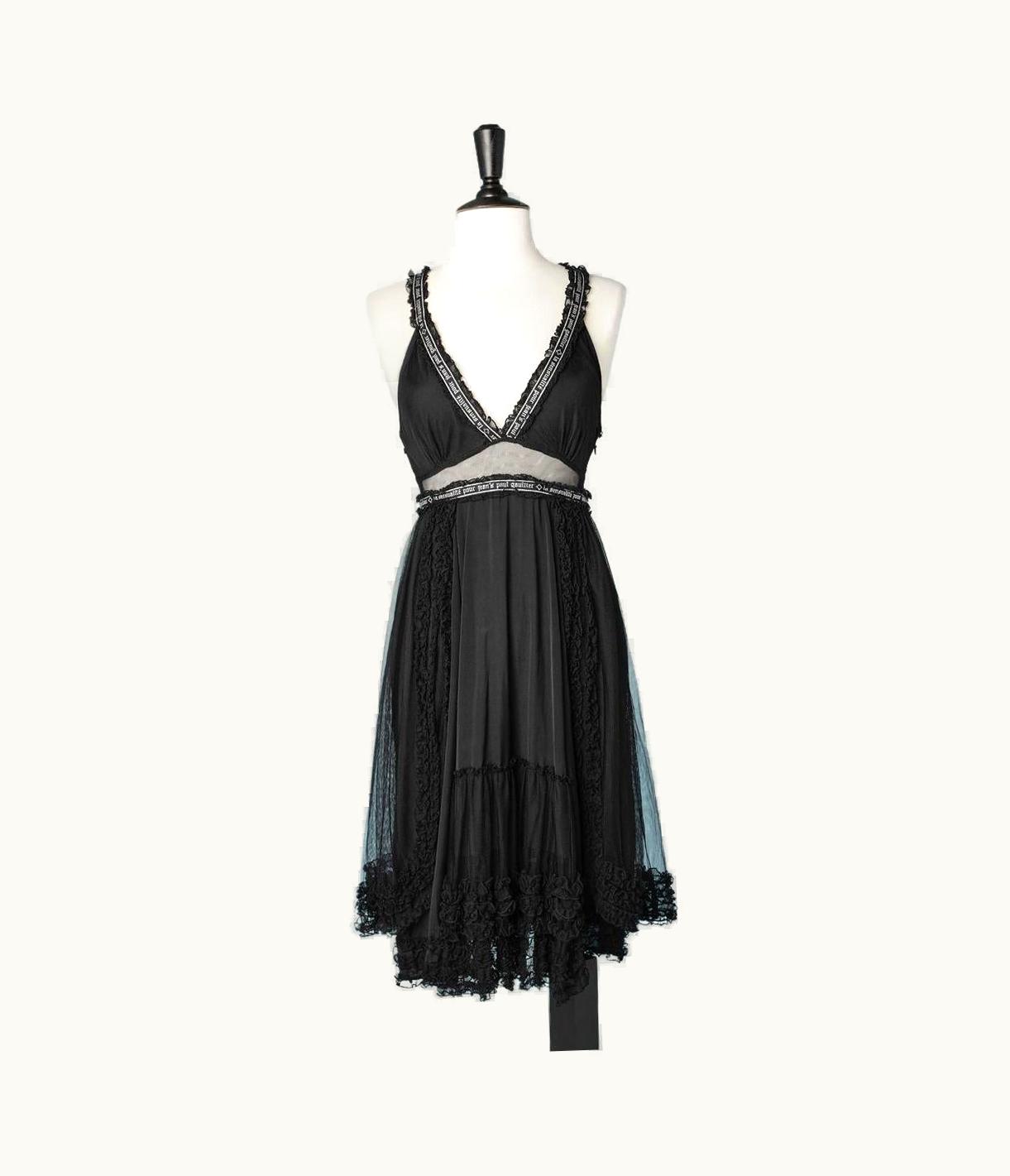 Jean-Paul Gaultier Cocktail Dress In Black Tulle, Trim And Ruffle Jean Paul Gaultier Jean