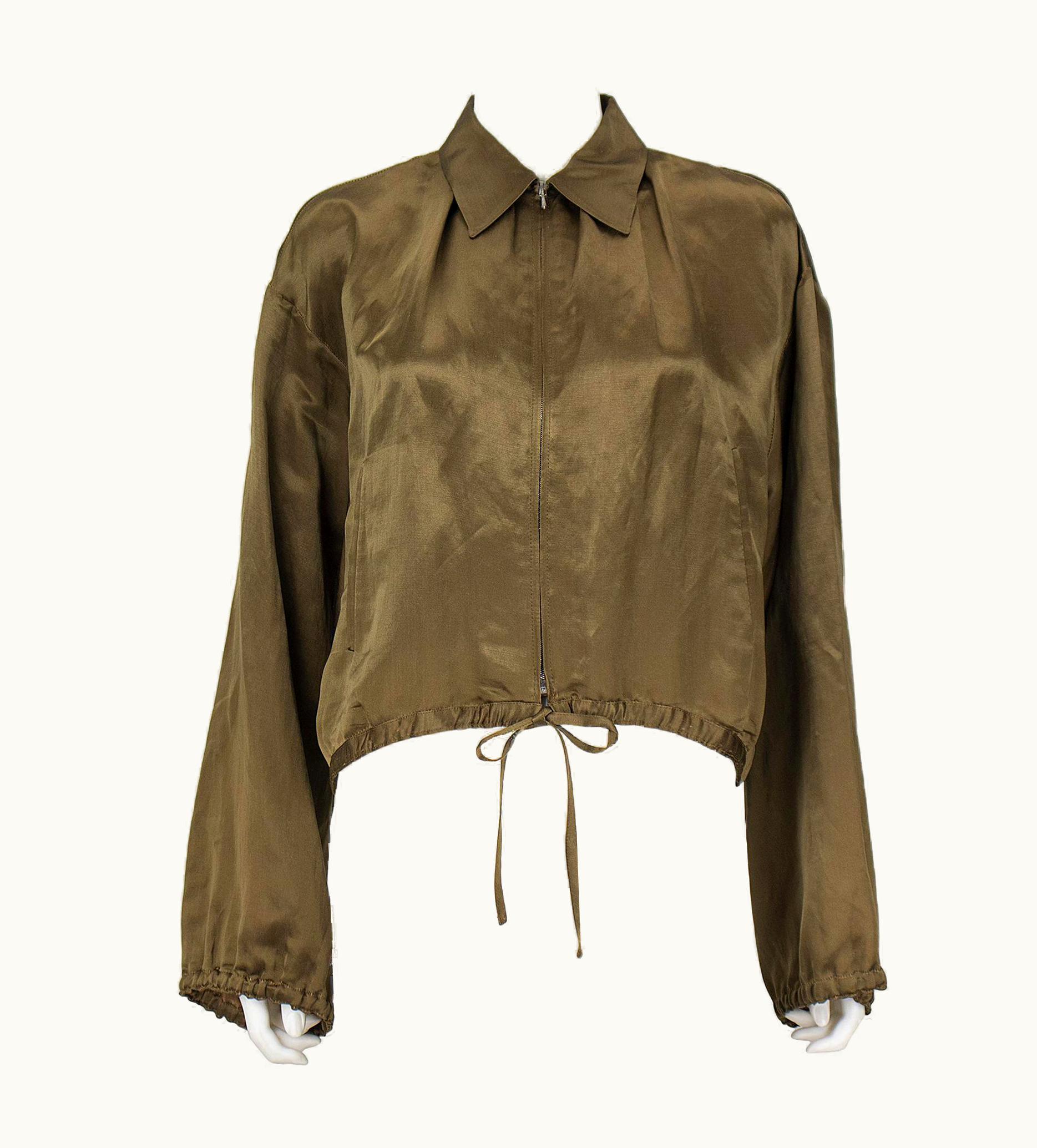 Jean-Paul Gaultier 1990s Jean Paul Gaultier Olive Silk Crop Bomber Jacket