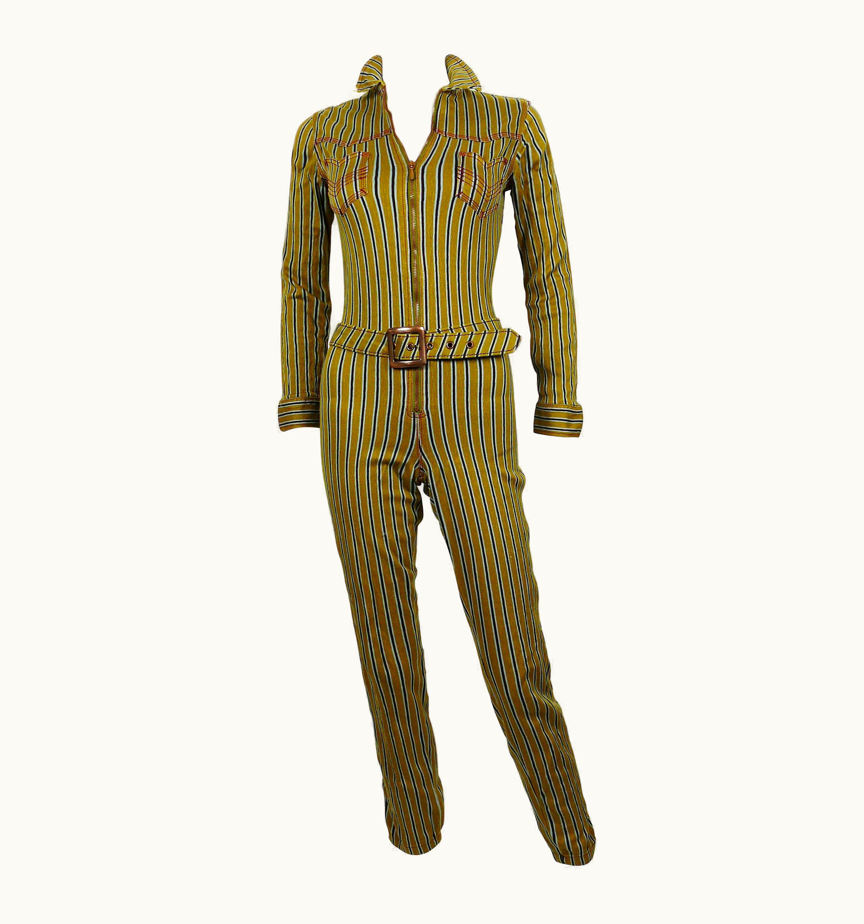 Jean-Paul Gaultier Jean Paul Gaultier Vintage Striped Zip-Front Utility Jumpsuit
