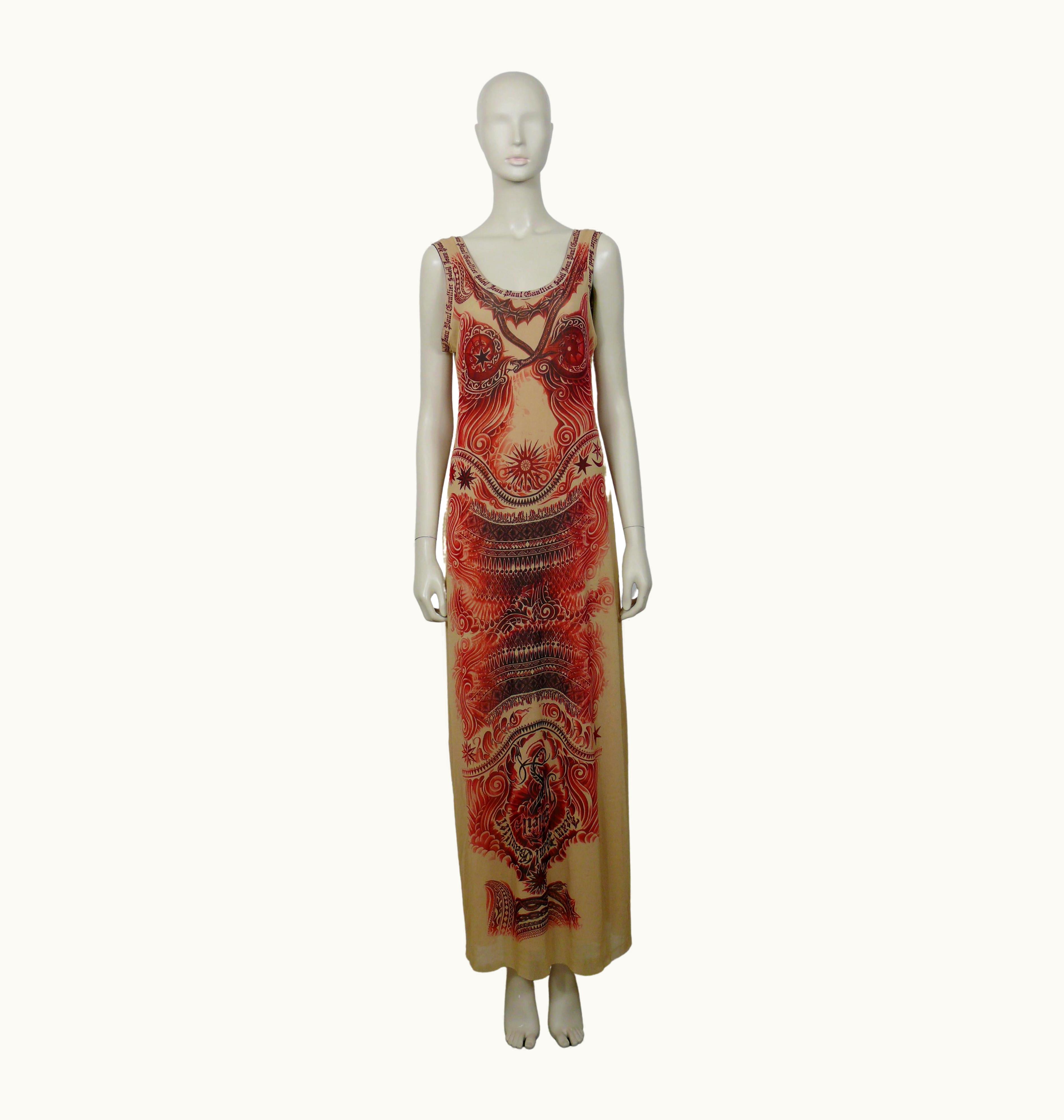 Jean-Paul Gaultier Jean Paul Gaultier Vintage Tattoo Print Semi Sheer Maxi Dress