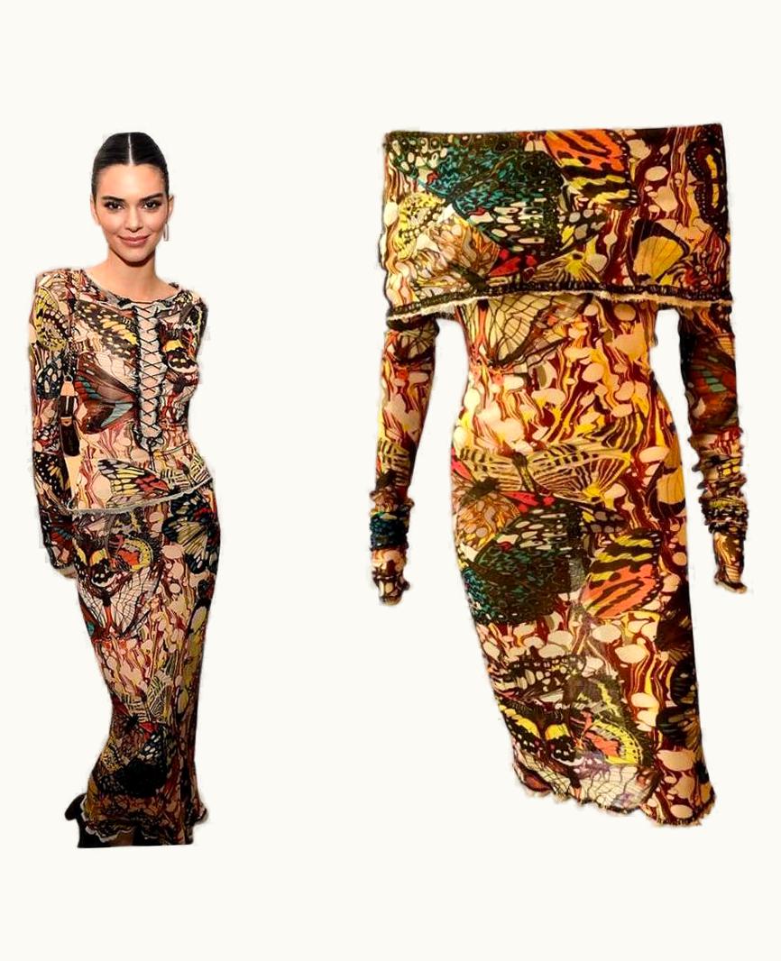 Jean-Paul Gaultier Jean Paul Gaultier Butterfly Mesh Venus Kendall Jenner Tattoo Optical Dress