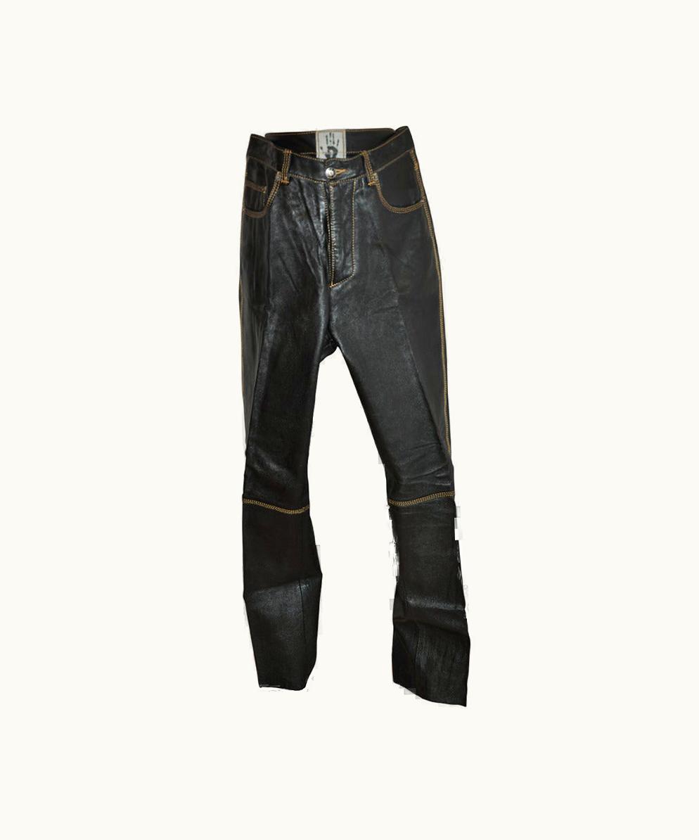 Jean-Paul Gaultier Jean Paul Gaultier Men' Detailed Black Leather Five-Pocket Jeans