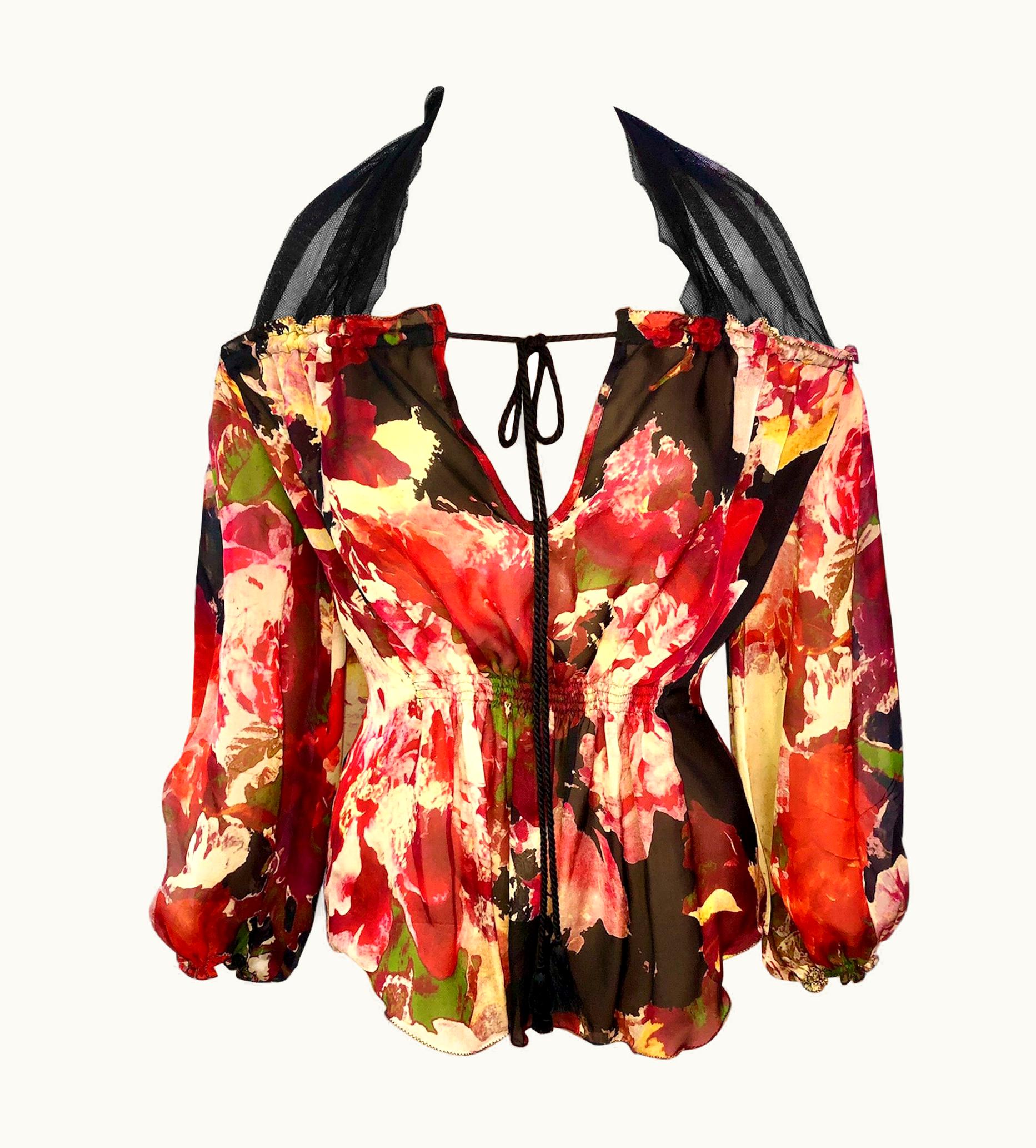Jean-Paul Gaultier Jean Paul Gaultier Floral Print Semi-Sheer Silk Blouse Top