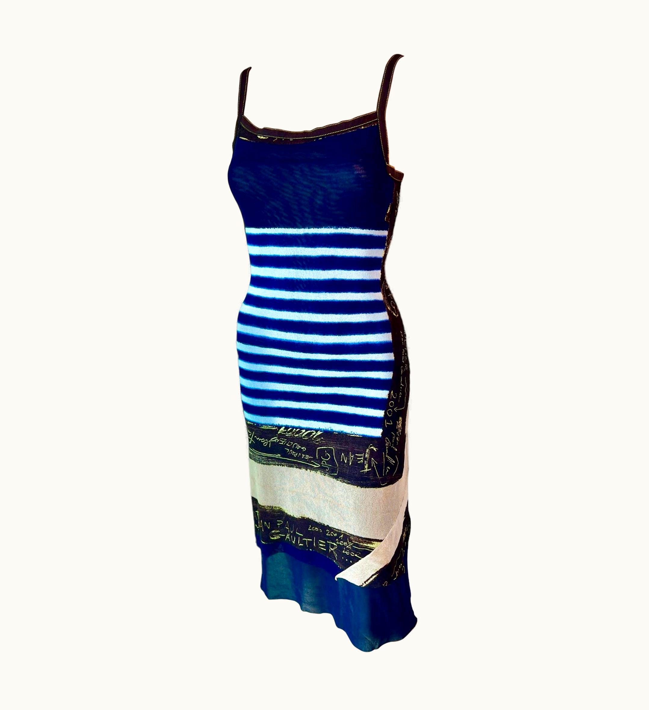 Jean-Paul Gaultier Jean Paul Gaultier C.2001 Graffiti Stripes Print Mesh Dress UZ0596132