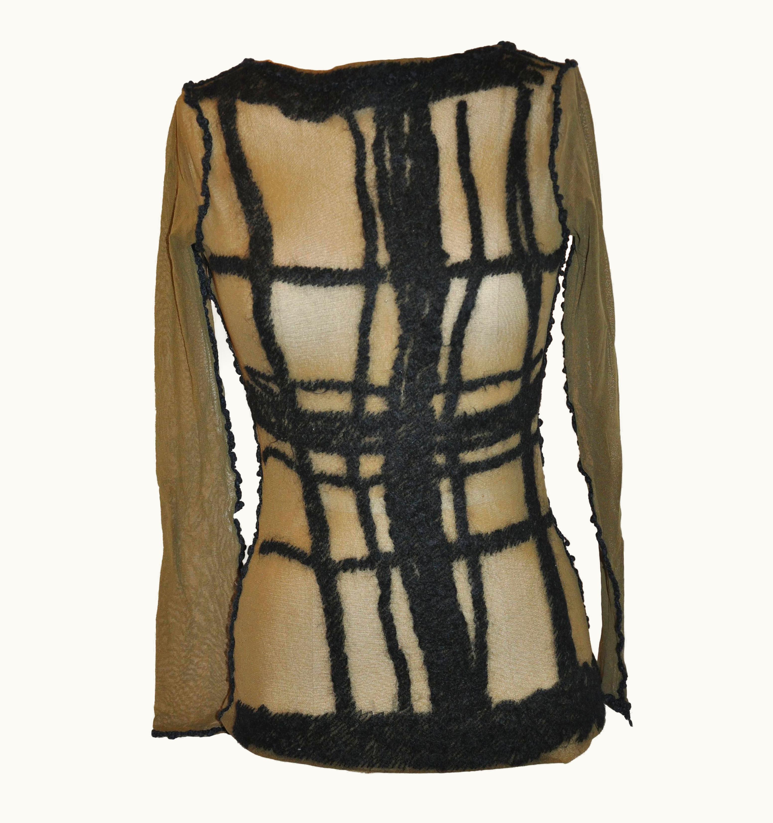 Jean-Paul Gaultier Jean Paul Gaultier Olive Netted Accented Black Embroidered Stretch Pullover