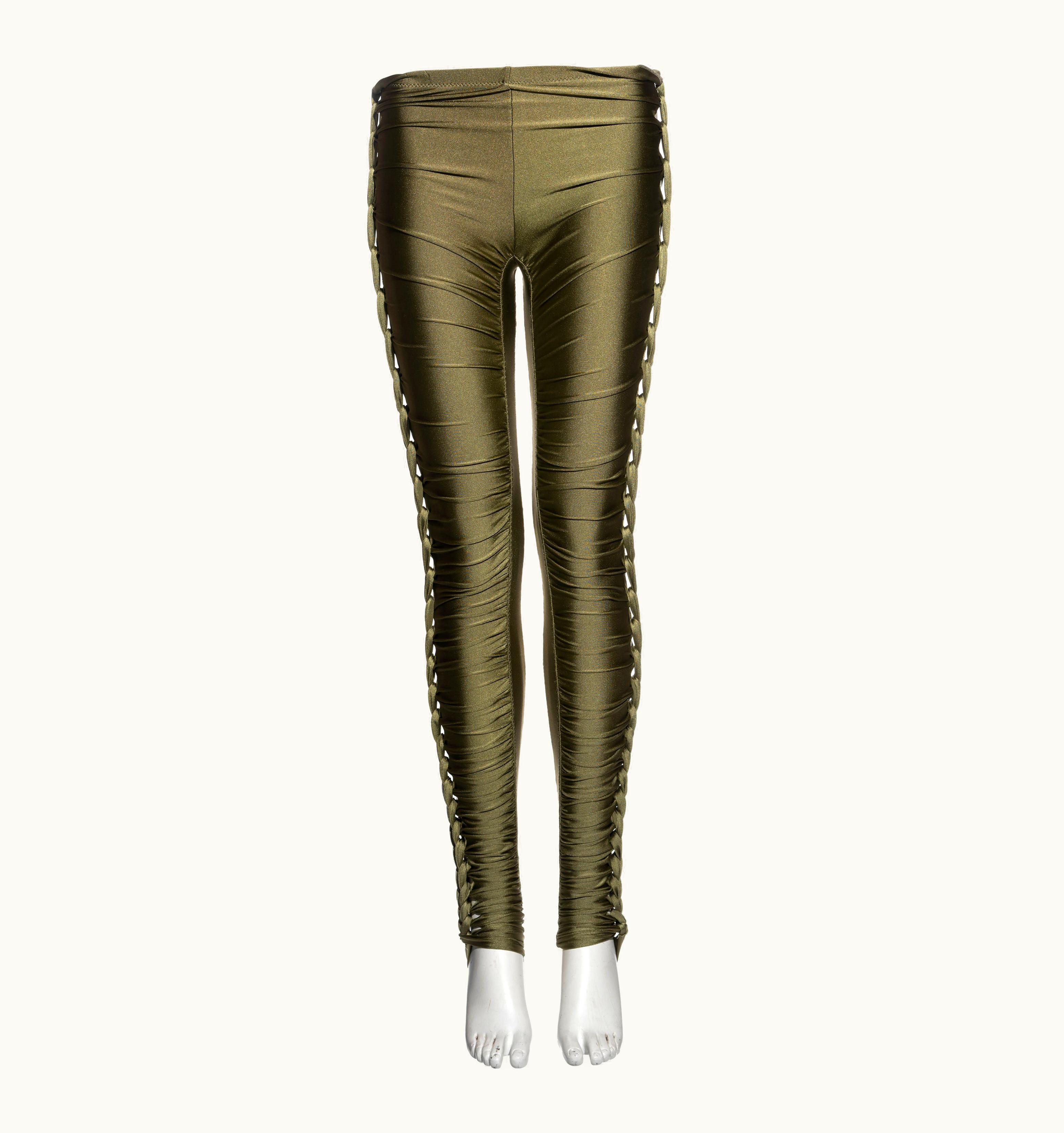 Jean-Paul Gaultier Jean Paul Gaultier Green Nylon Jersey Ruched Leggings, S/S 2011