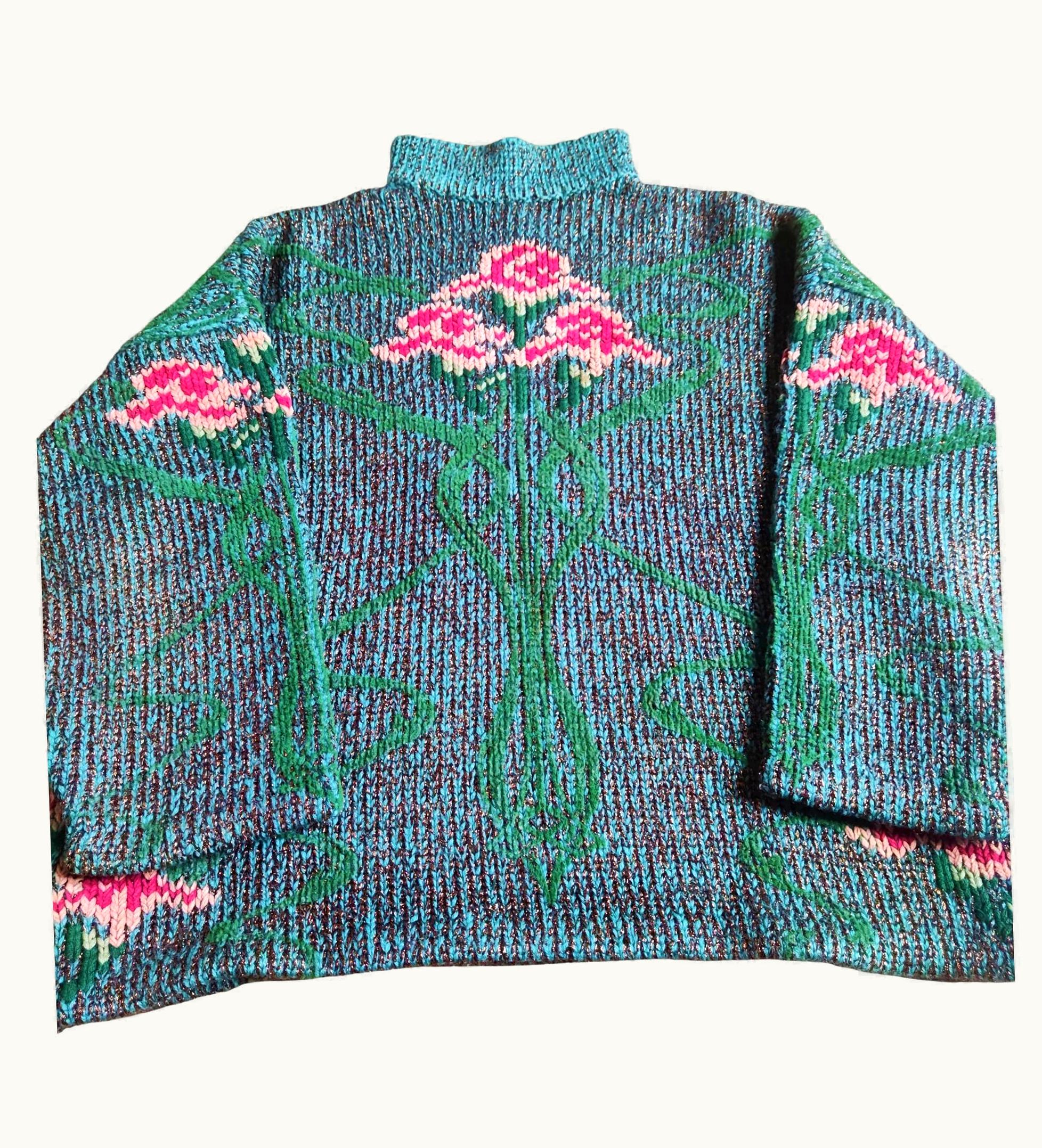 Jean-Paul Gaultier Jean Paul Gaultier Equator 1984 Lurex Floral Flower Pullover Sweater