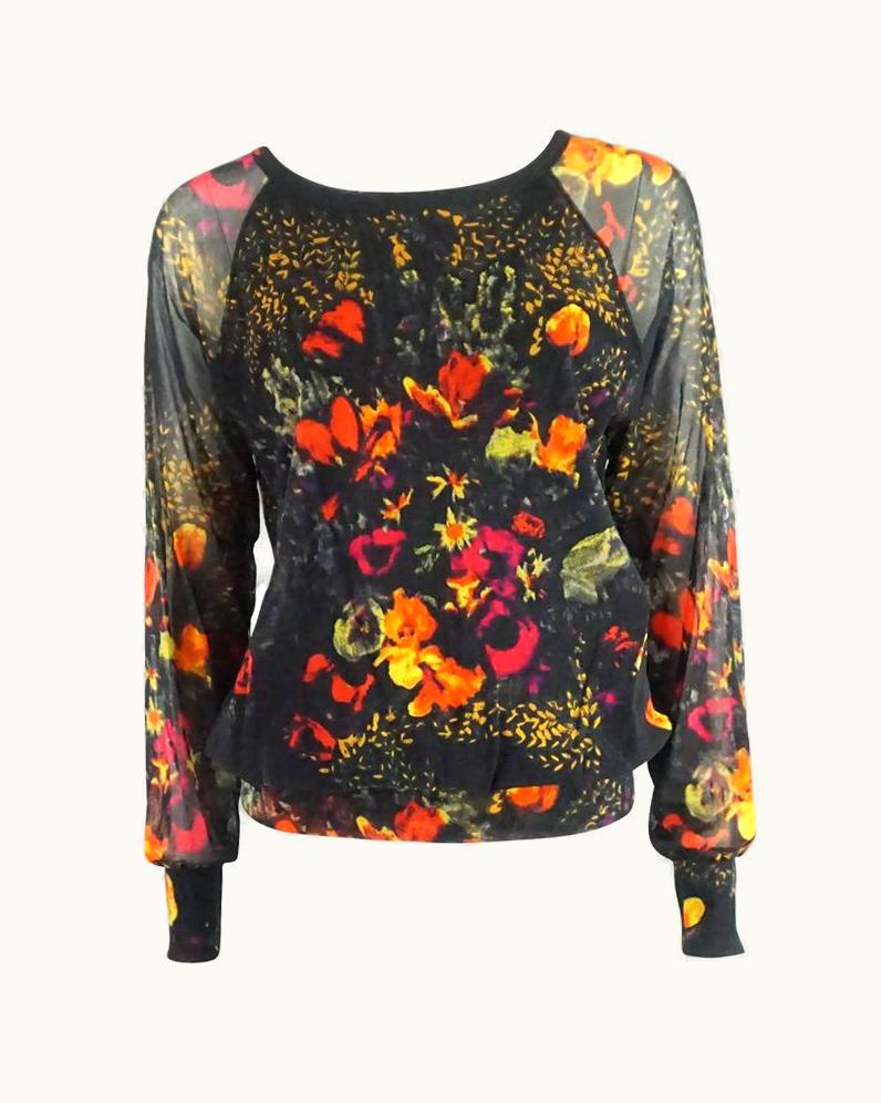 Jean-Paul Gaultier Jean Paul Gaultier Black And Multi Floral Mesh Top