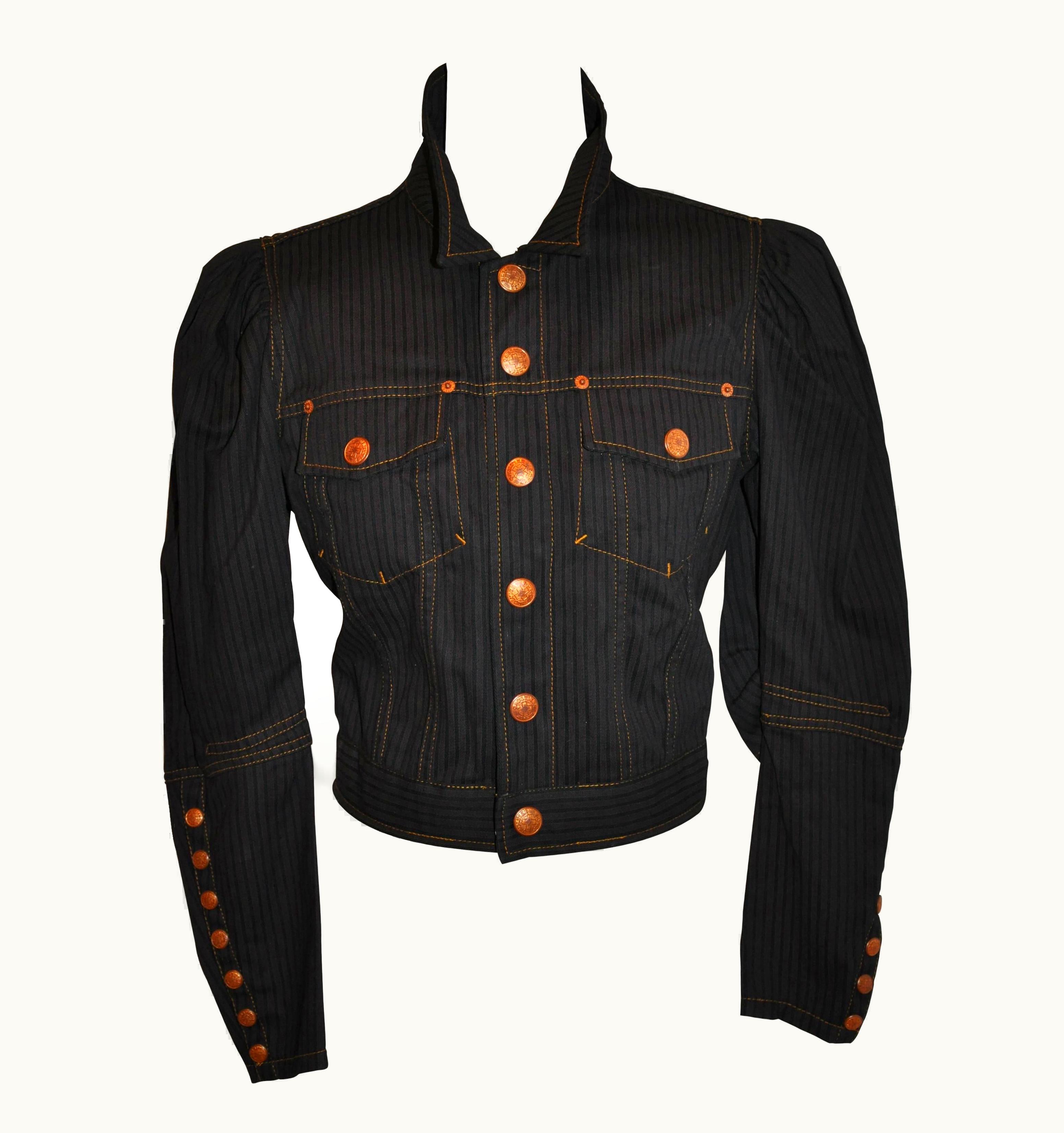 Jean-Paul Gaultier Jean Paul Gaultier Dark Denim Cropped Jacket With Detailed Sleeves