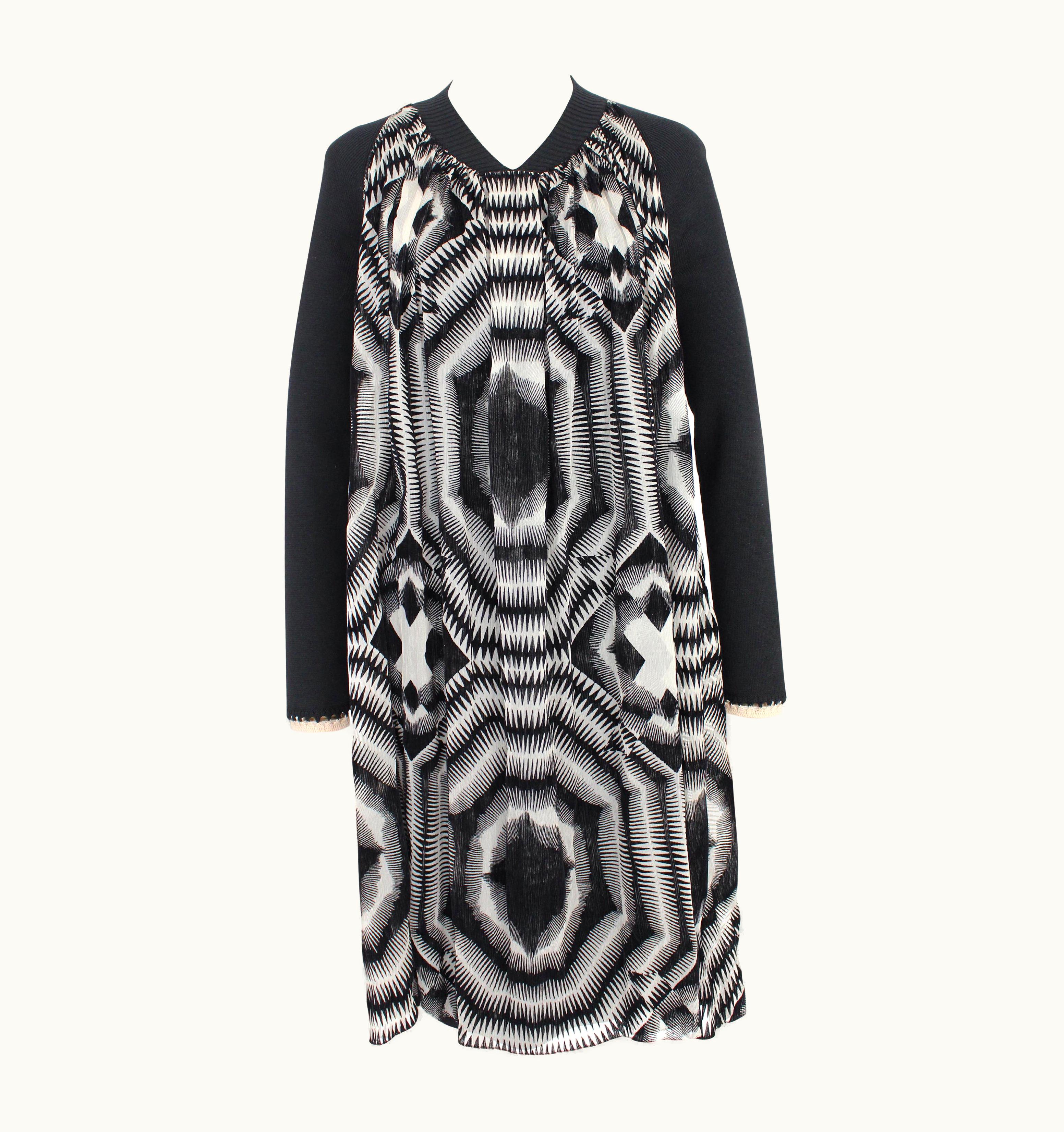 Jean-Paul Gaultier Jean Paul Gaultier Black White Silk Mesh Psychedelic Dress Fuzzi