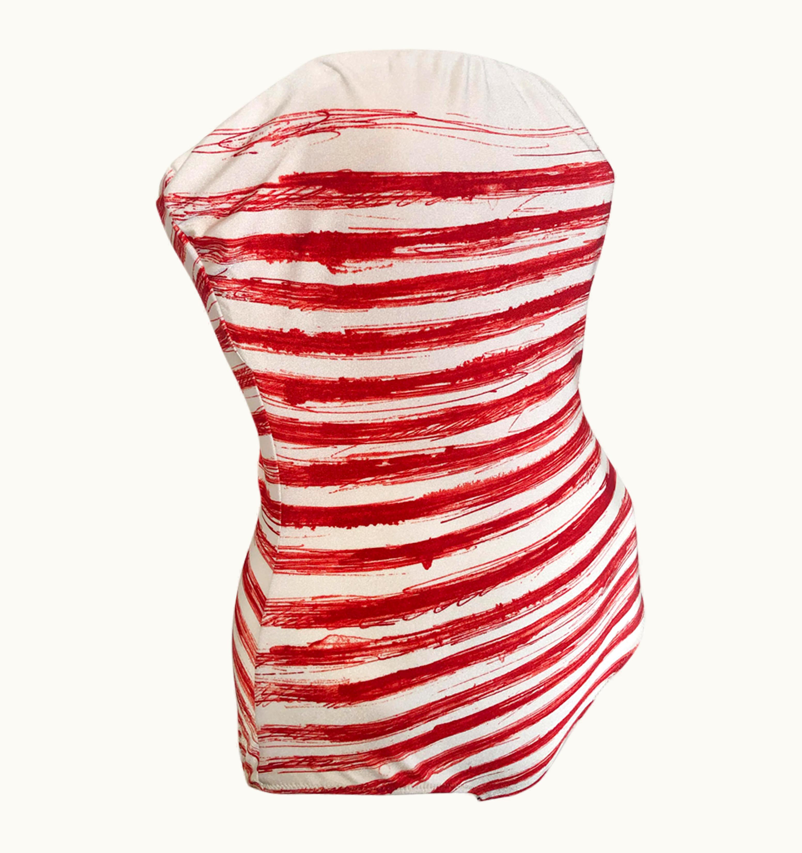 Jean-Paul Gaultier Jean Paul Gaultier Graphic Striped Strapless Swimsuit In Red & White