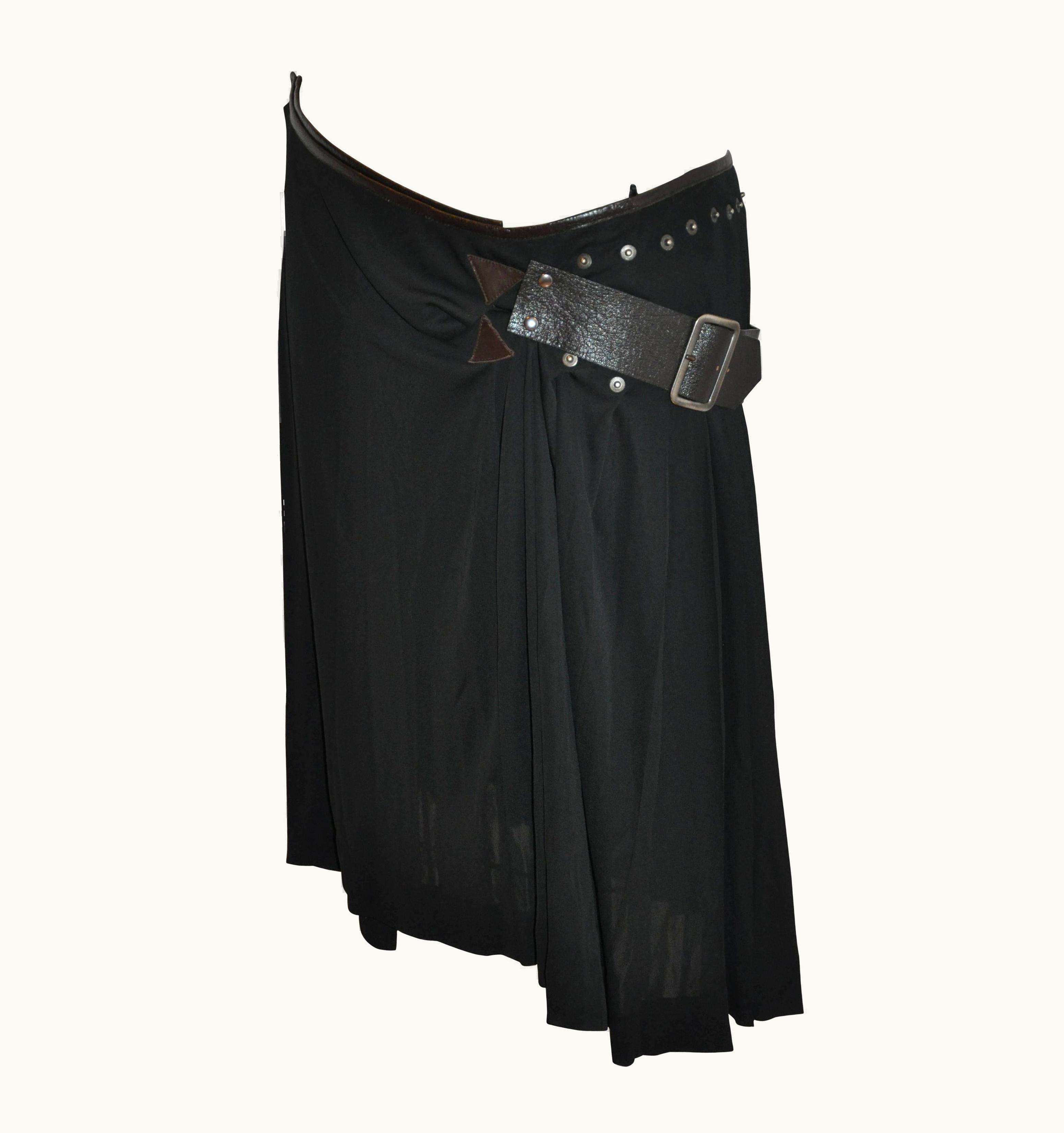Jean-Paul Gaultier Jean Paul Gaultier Black Jersey Gladiator Adjustable Studded Wrap Skirt