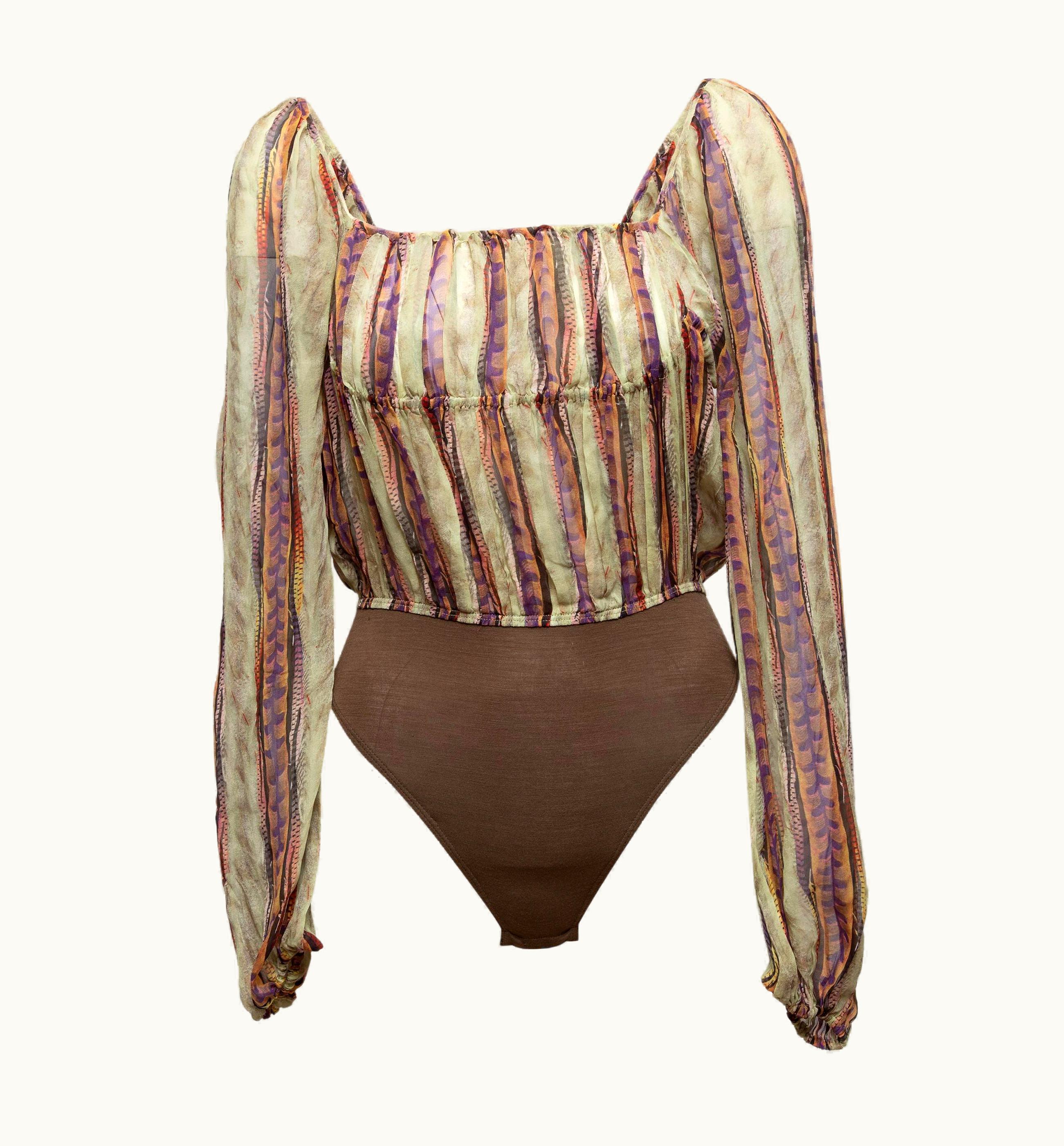 Jean-Paul Gaultier Jean Paul Gaultier Classique Beige & Multicolor Silk Bodysuit