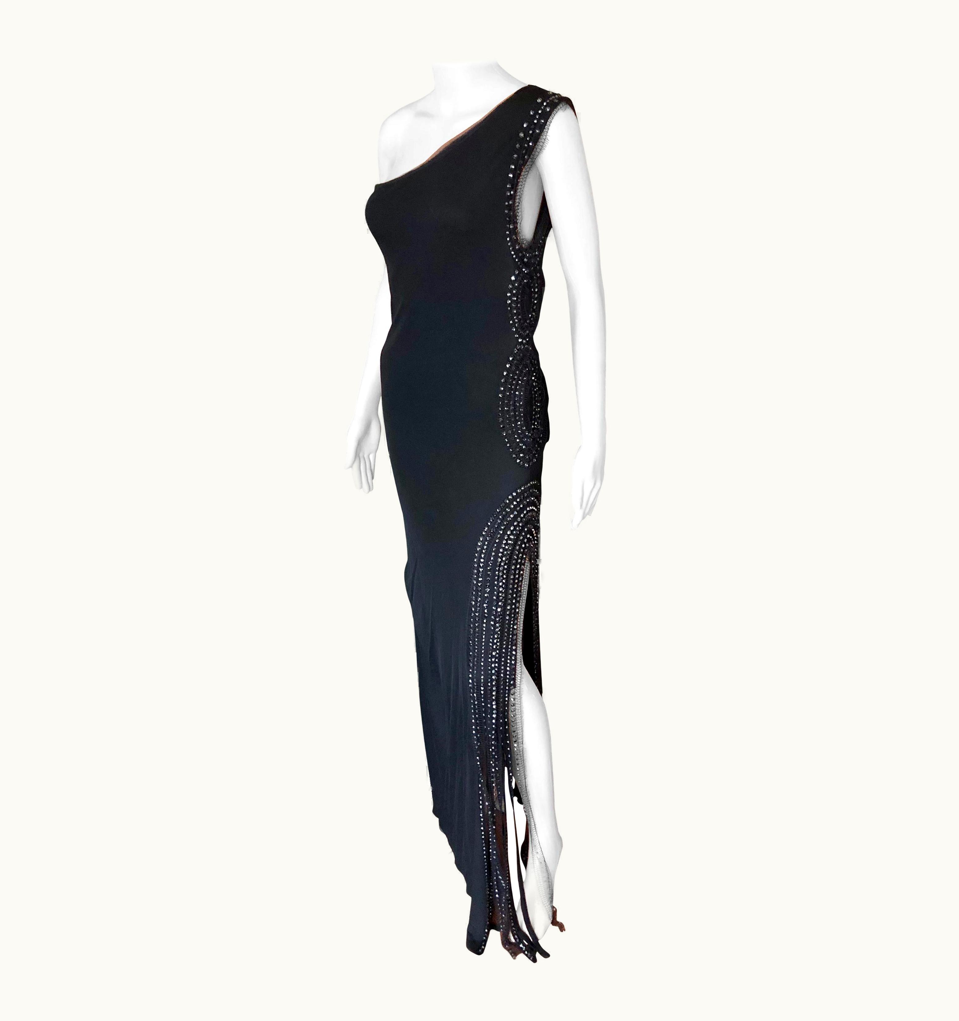 Jean-Paul Gaultier Jean Paul Gaultier Vintage Embellished One Shoulder Black Evening Dress Gown
