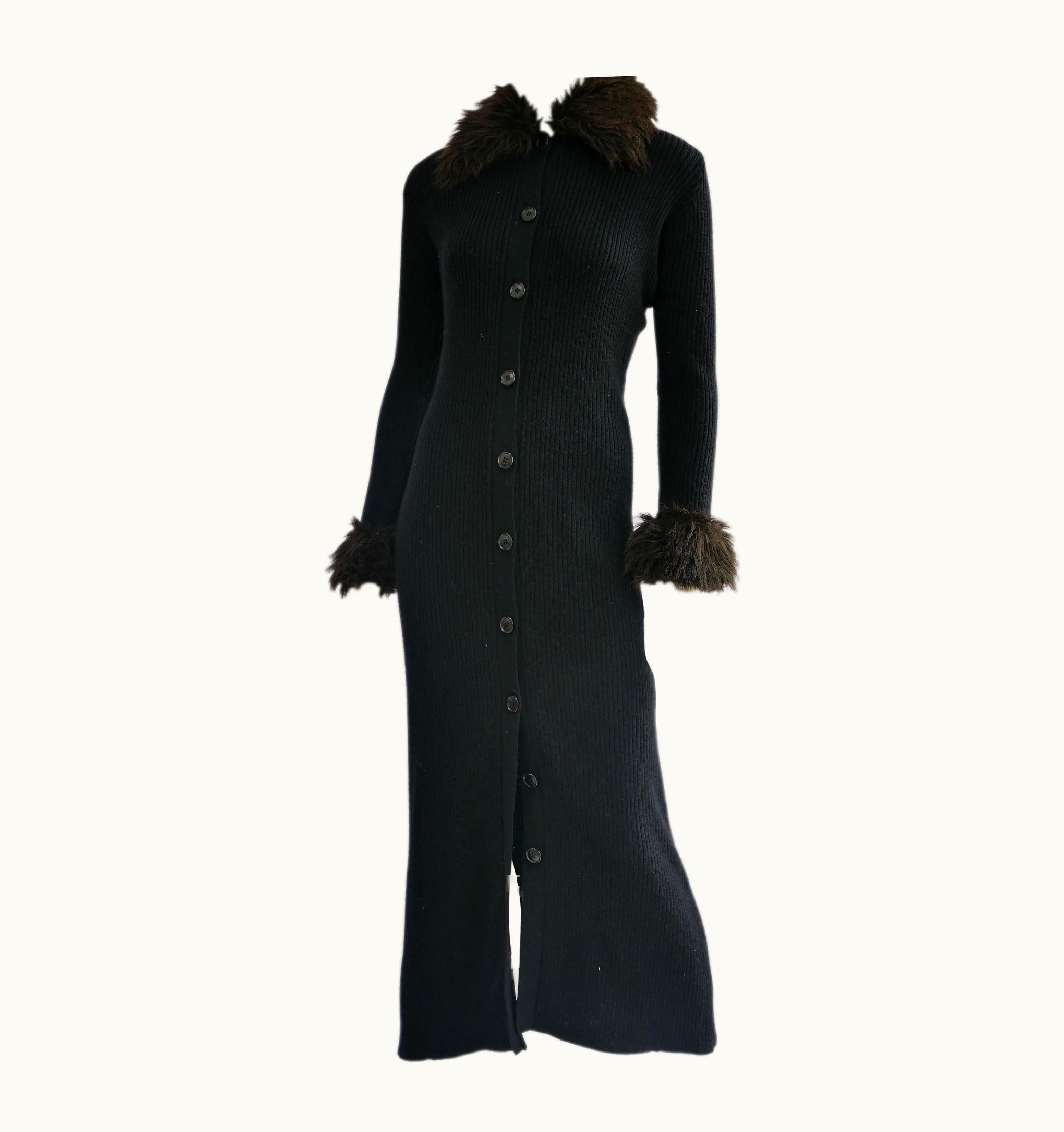 Jean-Paul Gaultier Jean Paul Gaultier Long Cardigan With Fur Trim Collar And Cuffs