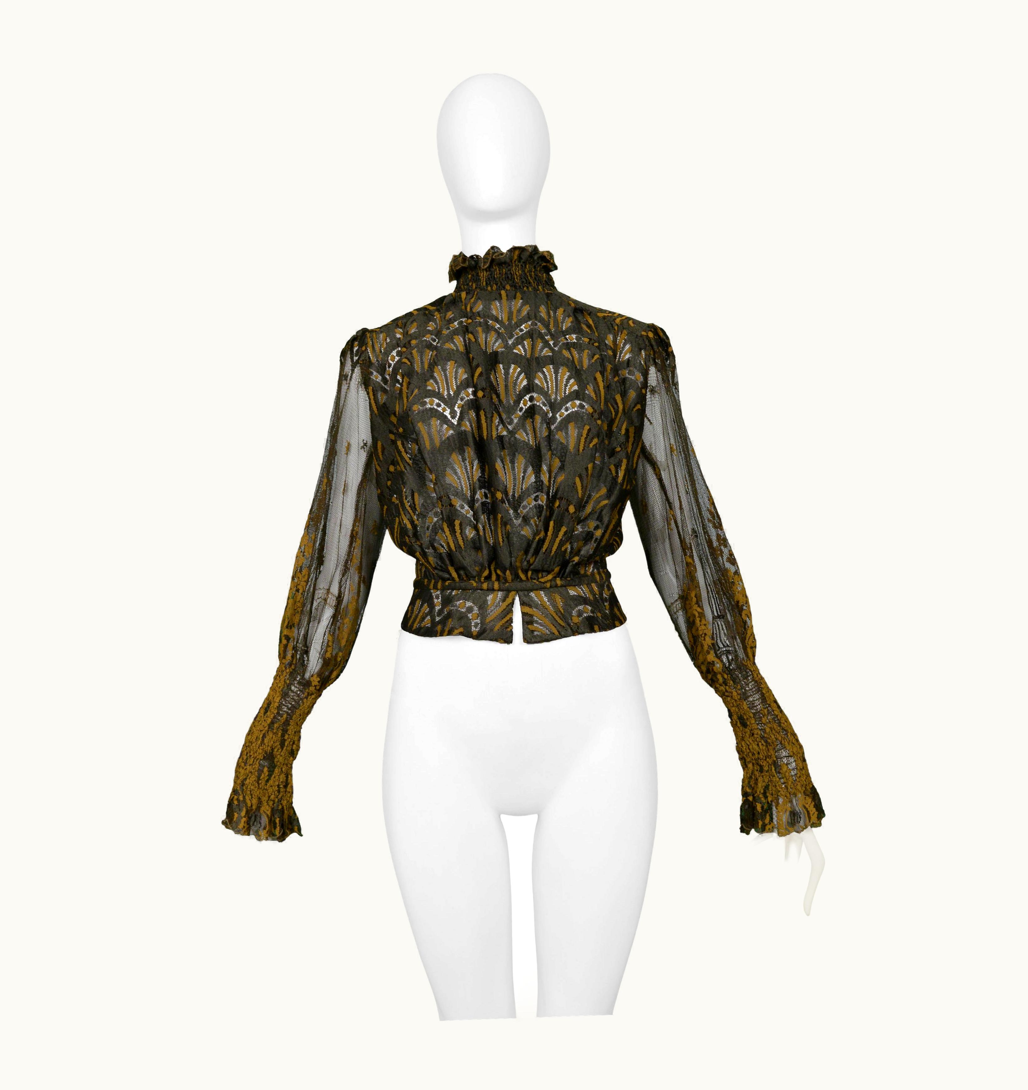 Jean-Paul Gaultier Jean Paul Gaultier Brown Lace Blouse W Puff Sleeves S/S 1995