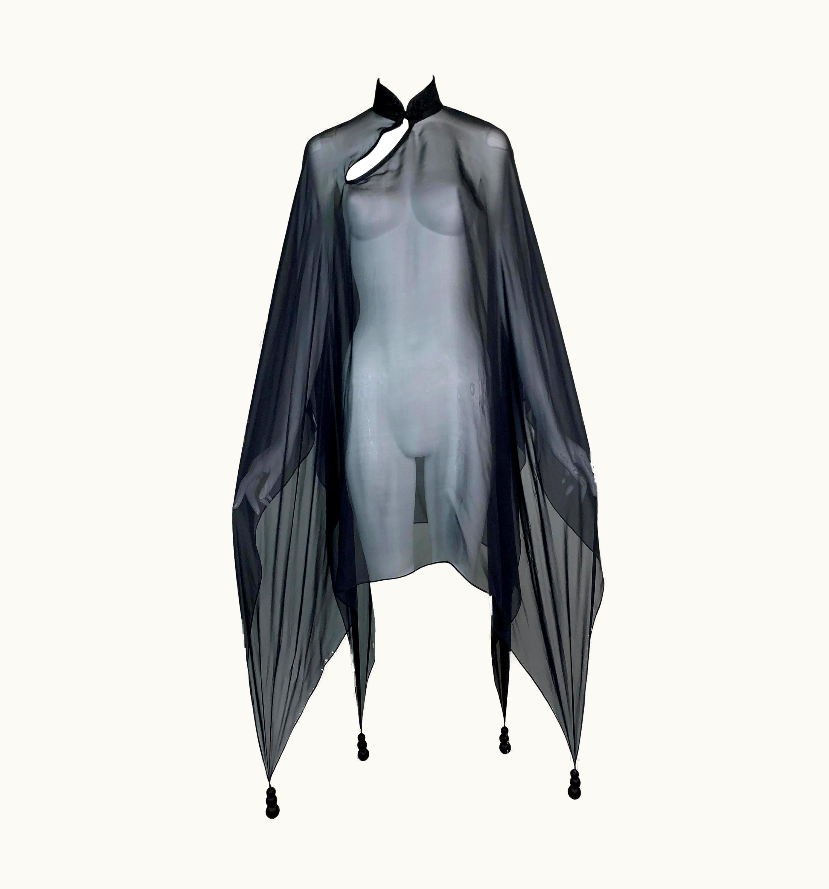 Jean-Paul Gaultier 2000' Jean Paul Gaultier Sheer Black Silk Chinoiserie Dress Poncho
