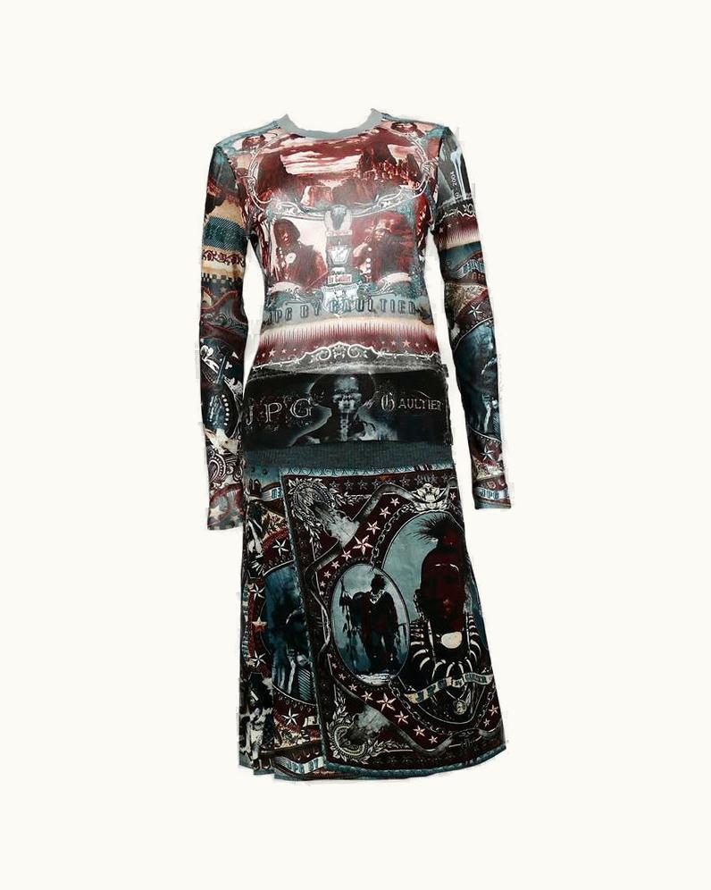 Jean-Paul Gaultier Jean Paul Gaultier Vintage Native American Print Top And Skirt Ensemble