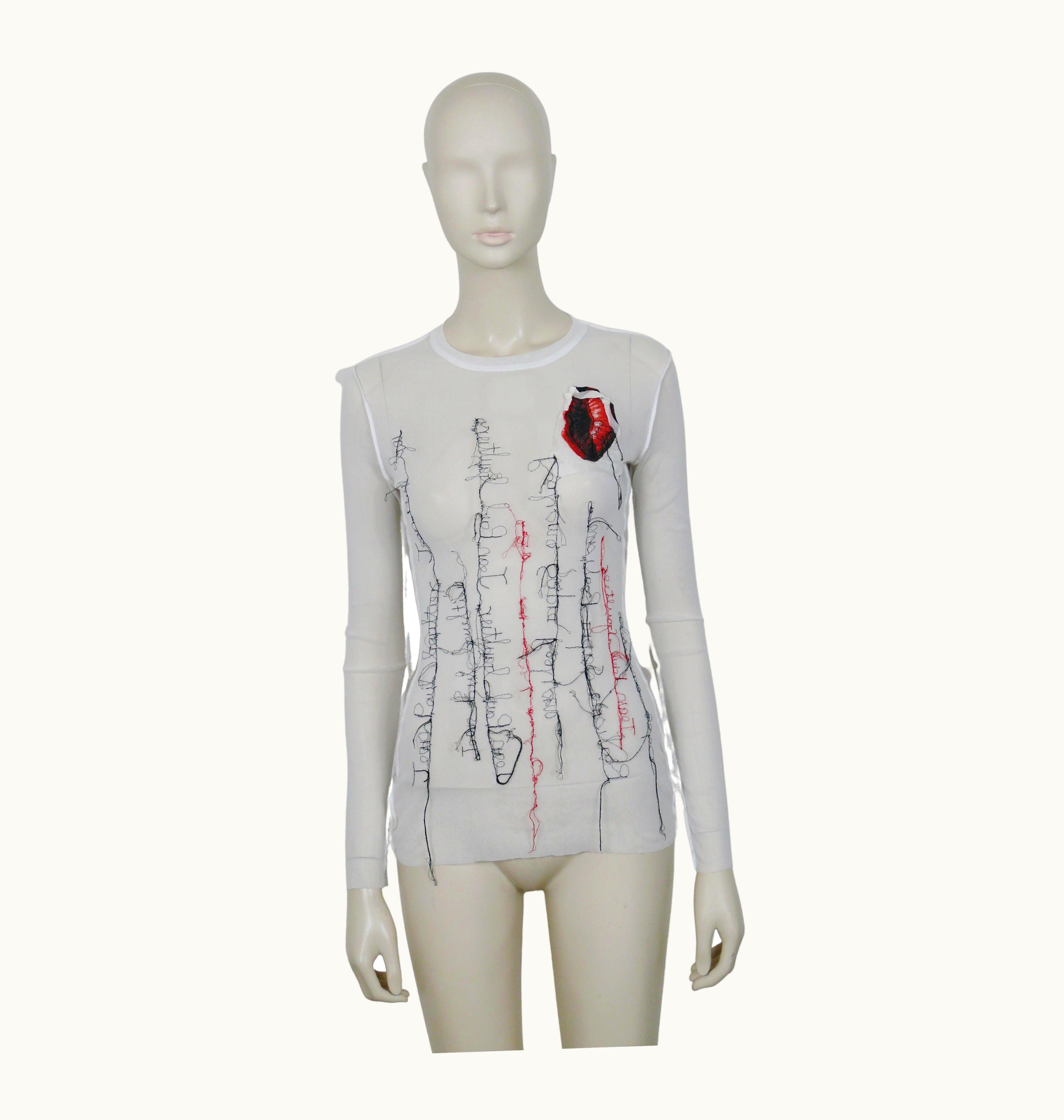Jean-Paul Gaultier Jean Paul Gaultier Vintage Mouth Applique Sheer Mesh Top