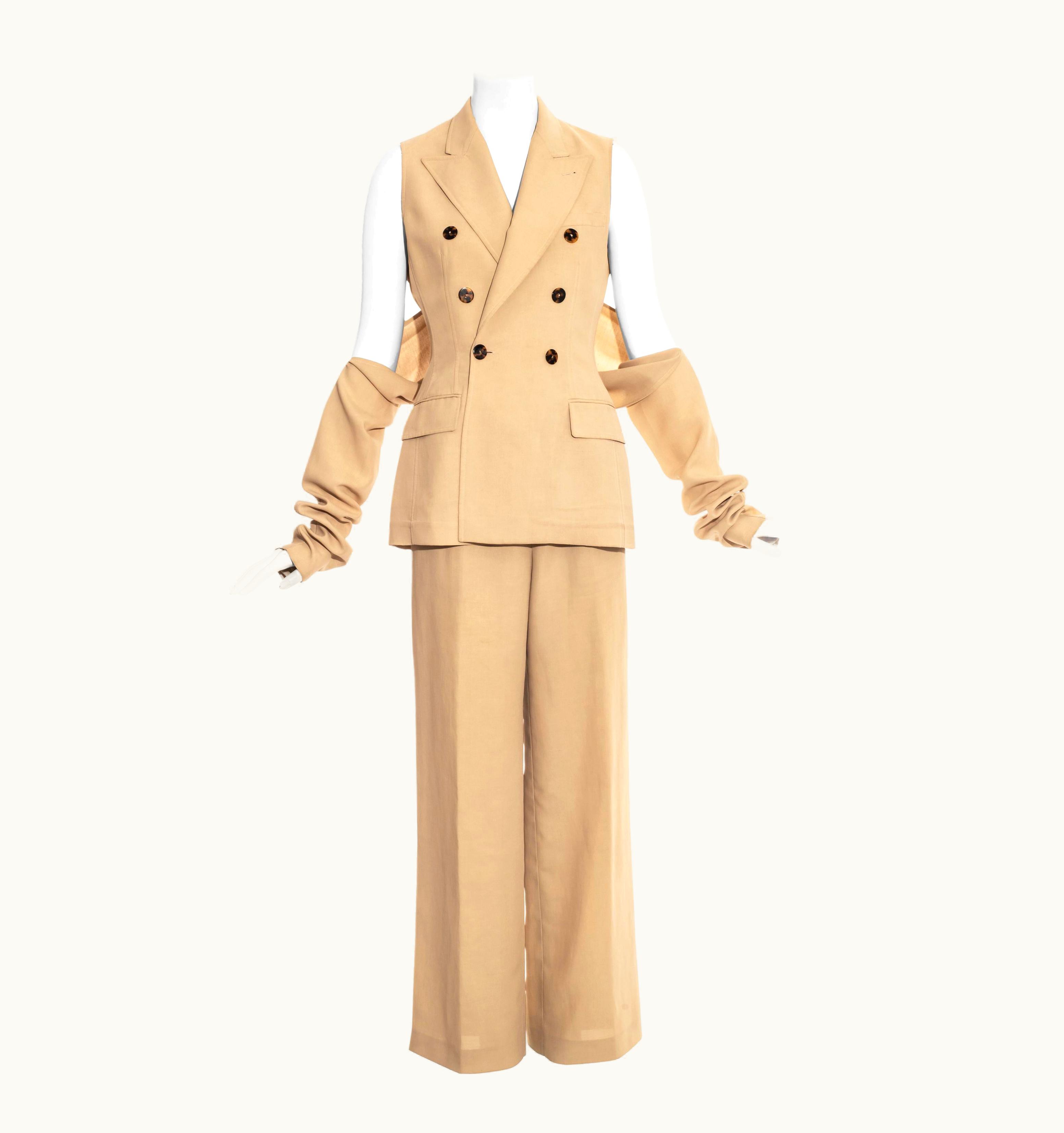Jean-Paul Gaultier Jean Paul Gaultier Cream Linen Three Piece Pant Suit, S/S 1997