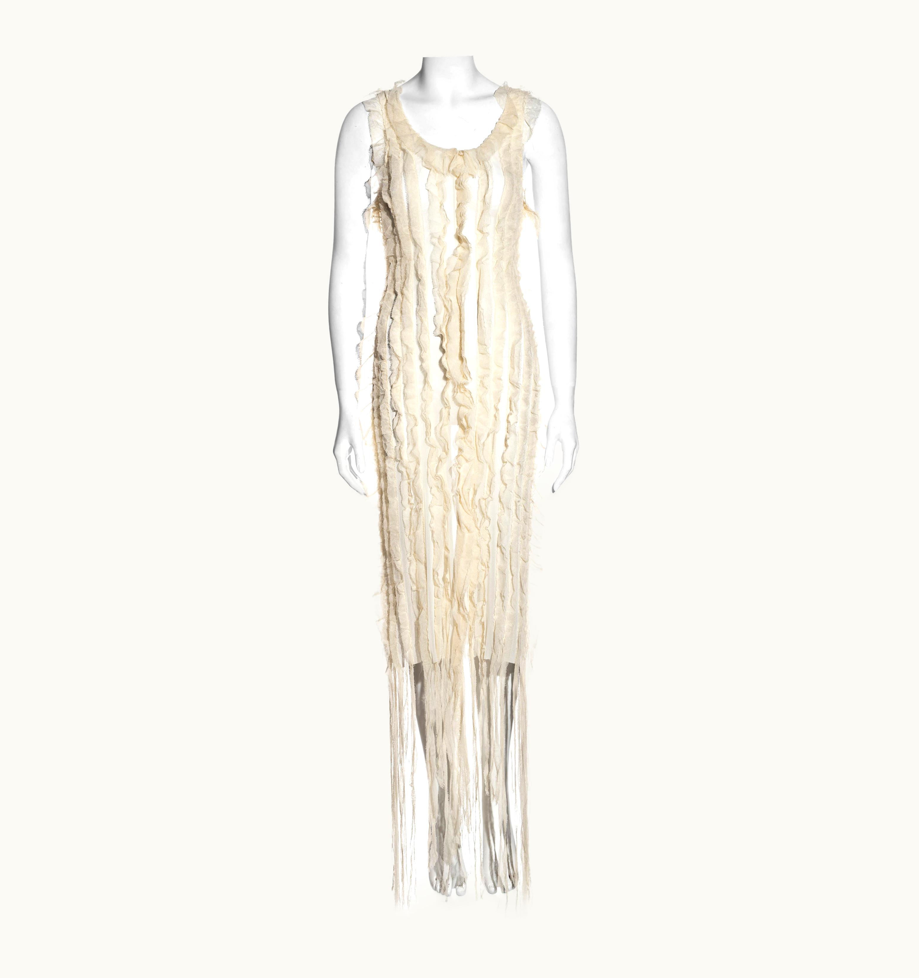 Jean-Paul Gaultier Jean Paul Gaultier Cream Mesh Dress With Fringe Hem, S/S 2002