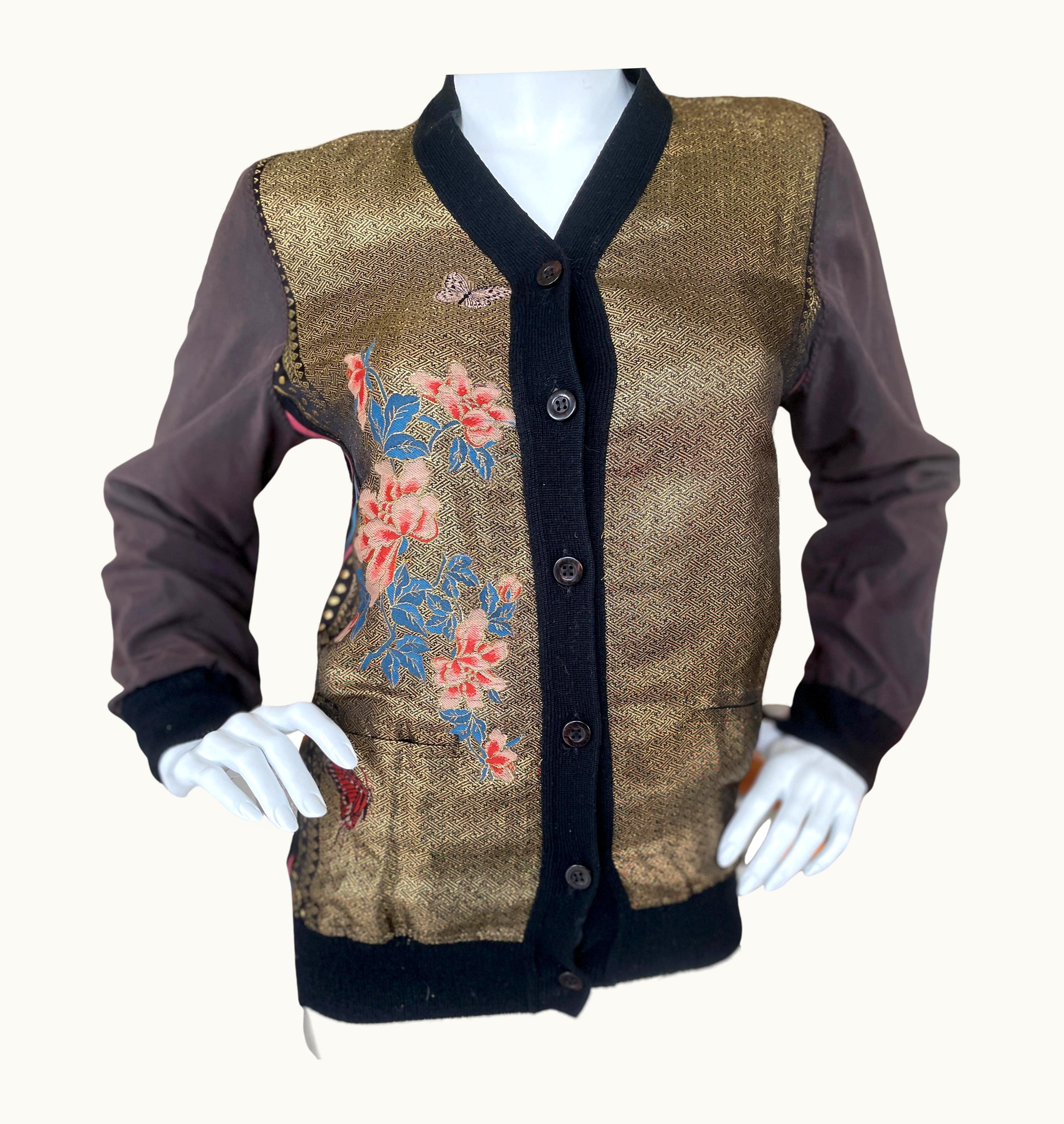 Jean-Paul Gaultier Jean Paul Gaultier 1990' Gold Brocade Japonism Floral Pattern Cardigan