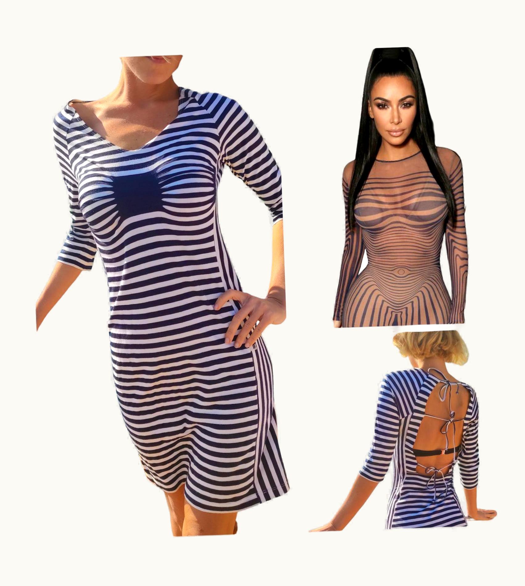 Jean-Paul Gaultier Jean Paul Gaultier Optical Illusion Striped Body Map Kim Kardashian Dress
